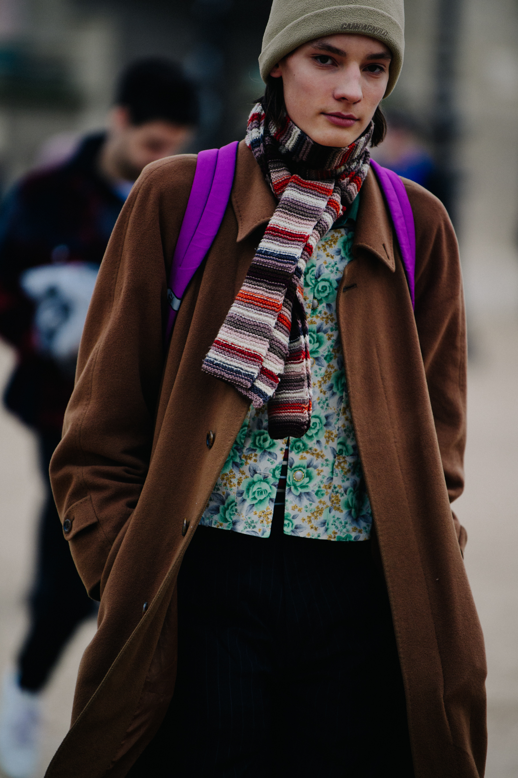 Model wearing floral shirt
