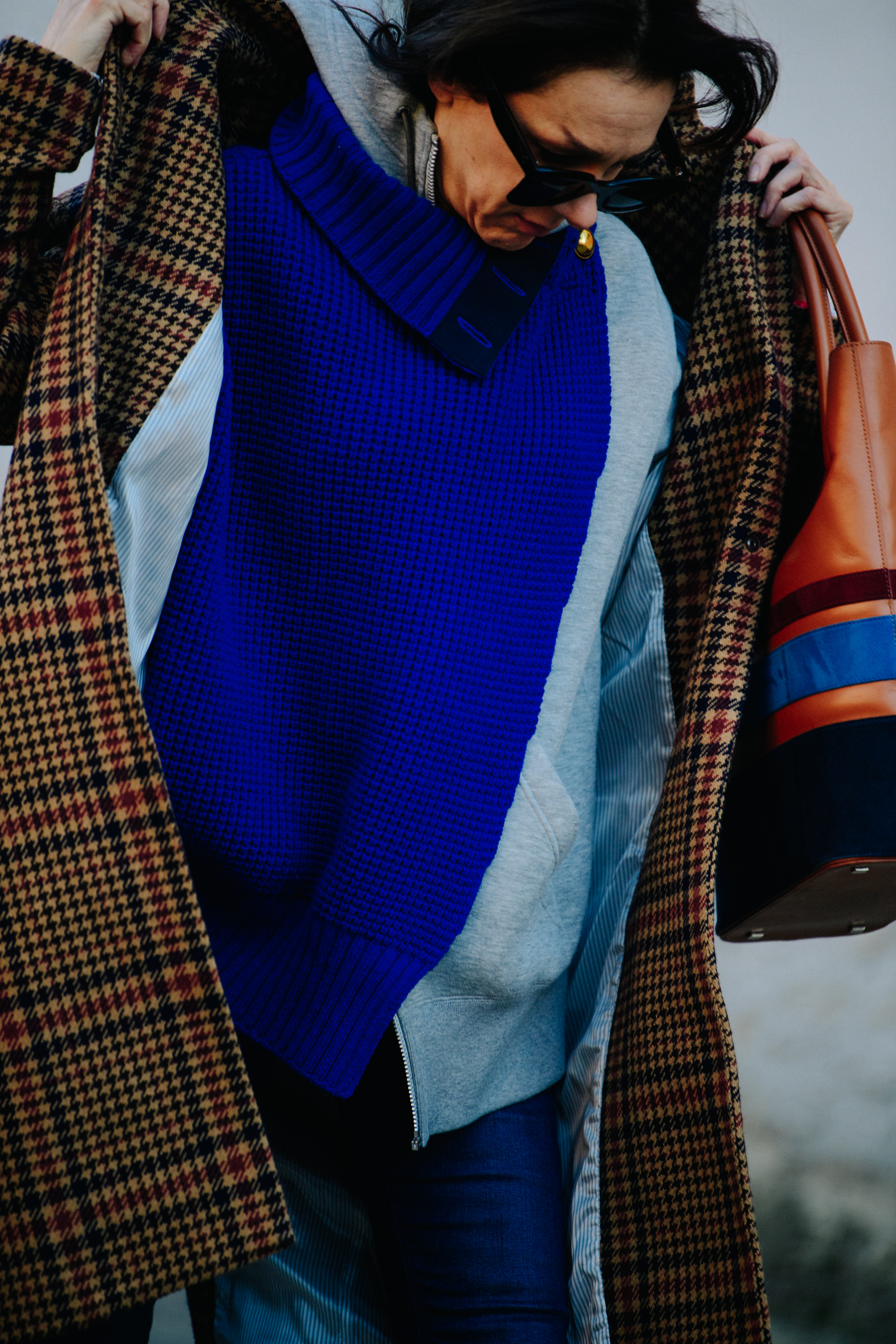 Woman wearing large wool coat