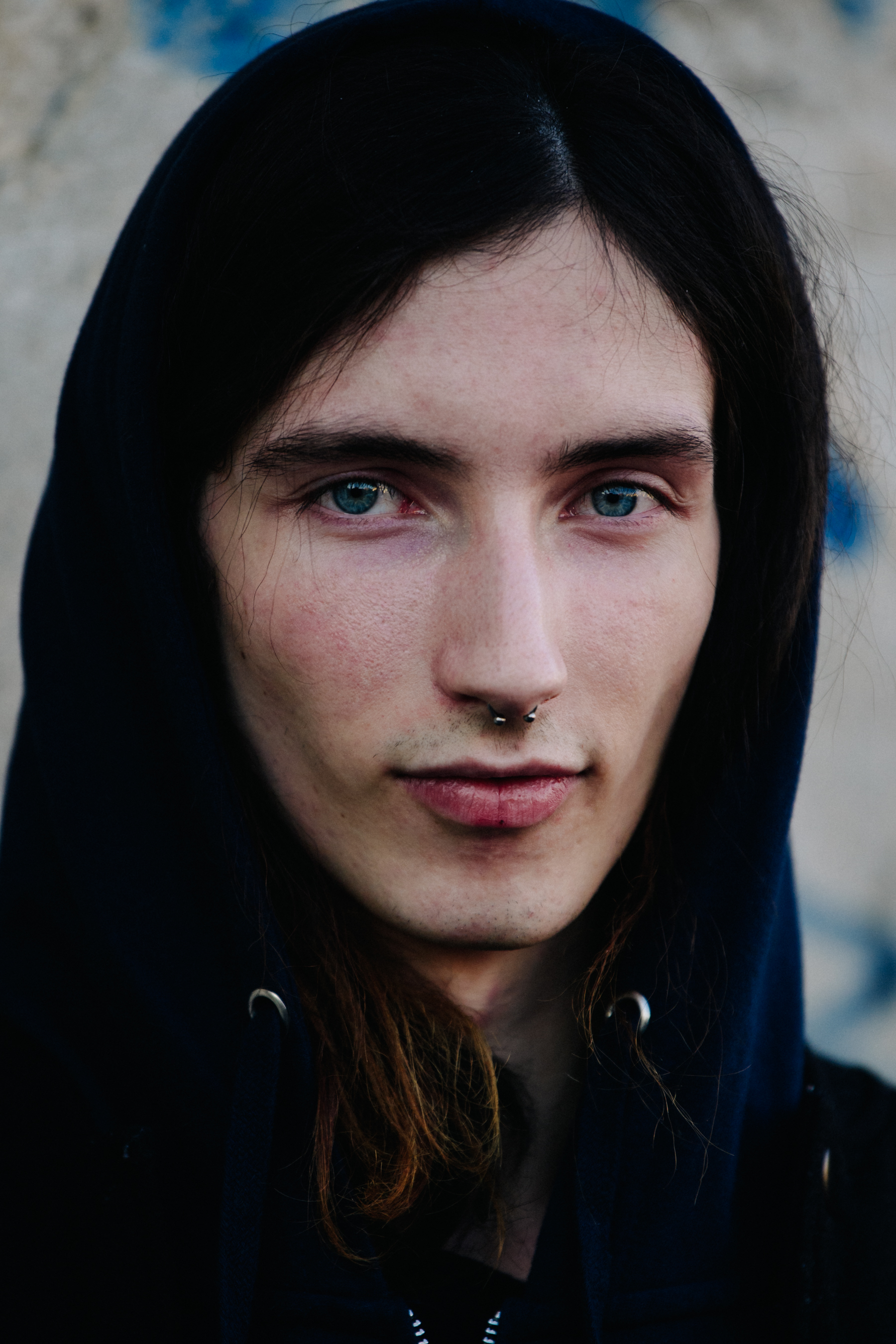 Portrait of model with septum piercing