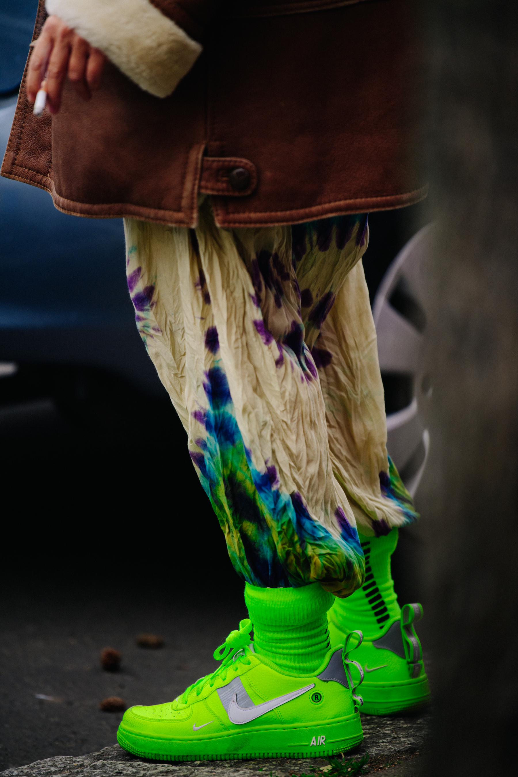 Woman wearing green shoes