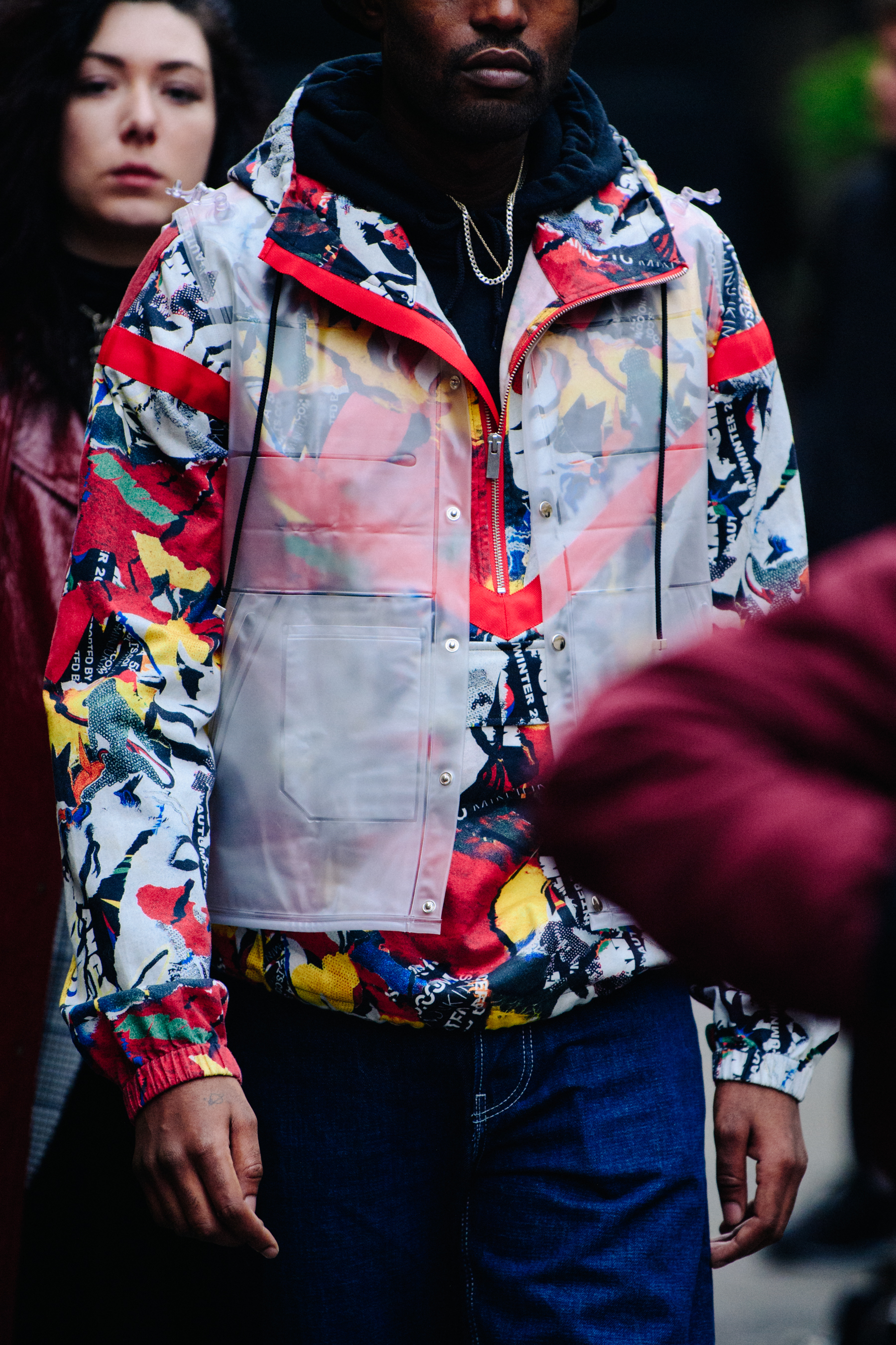 Man wearing plastic vest