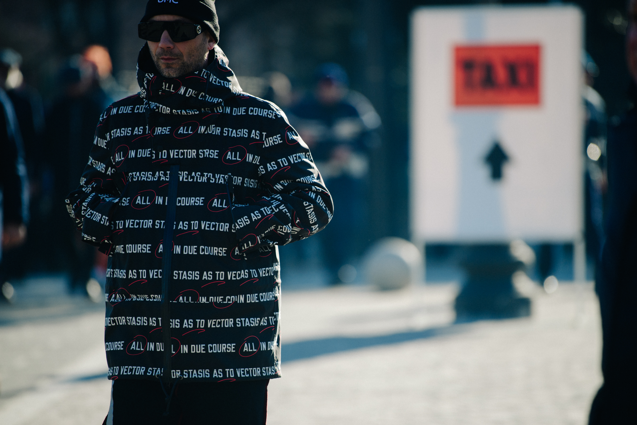 Man wearing graphic coat