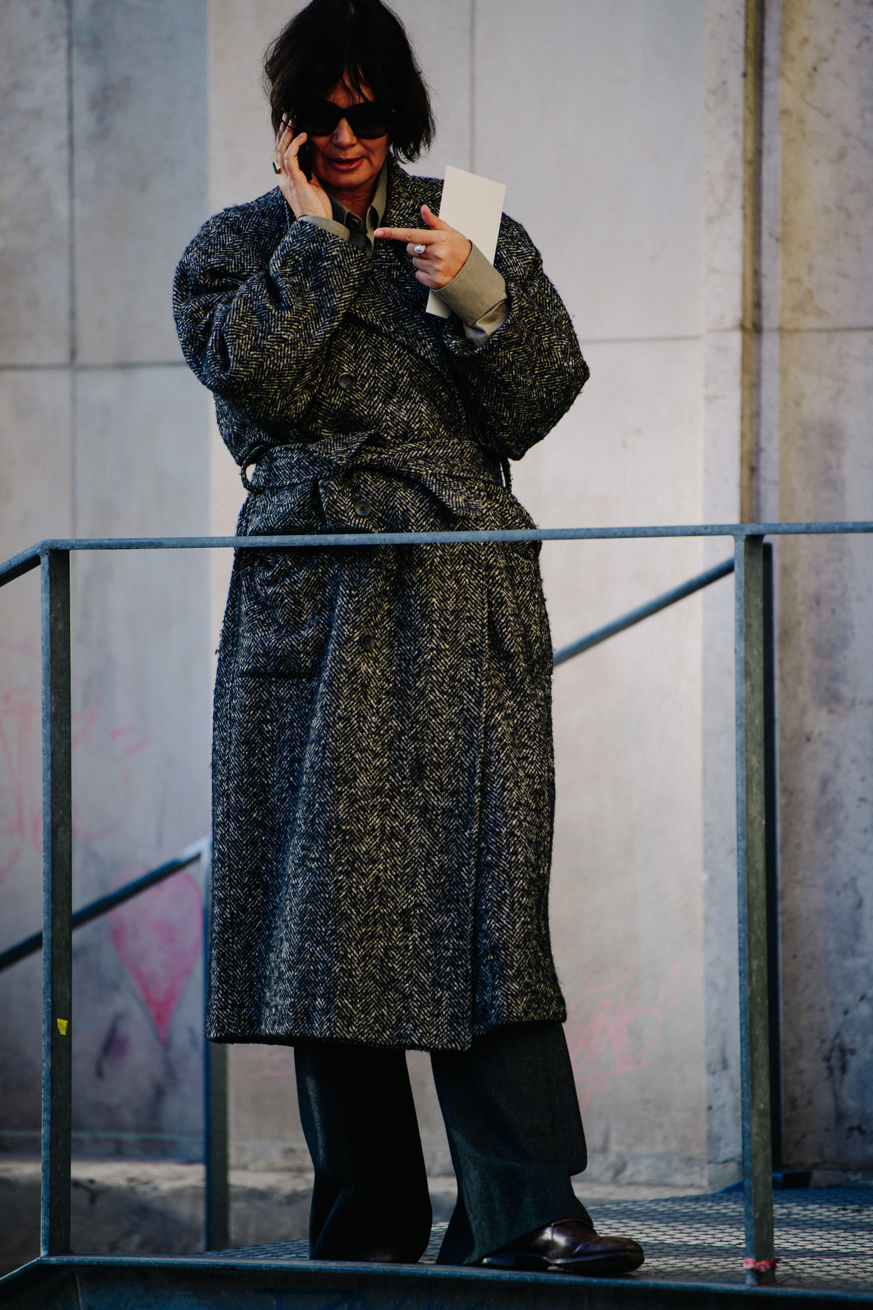Woman wearing long wool coat