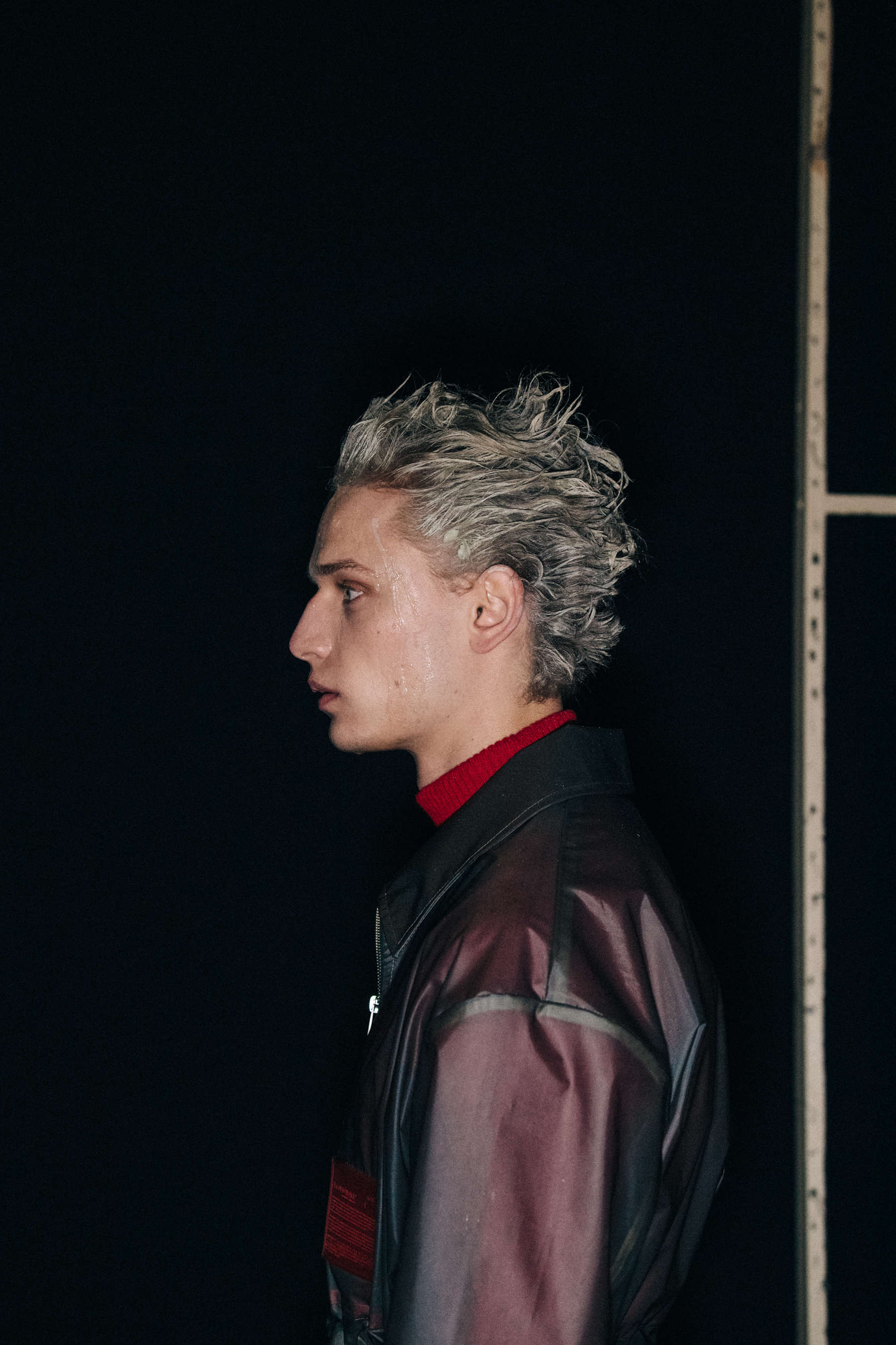 Model wearing overcoat at A COLD WALL