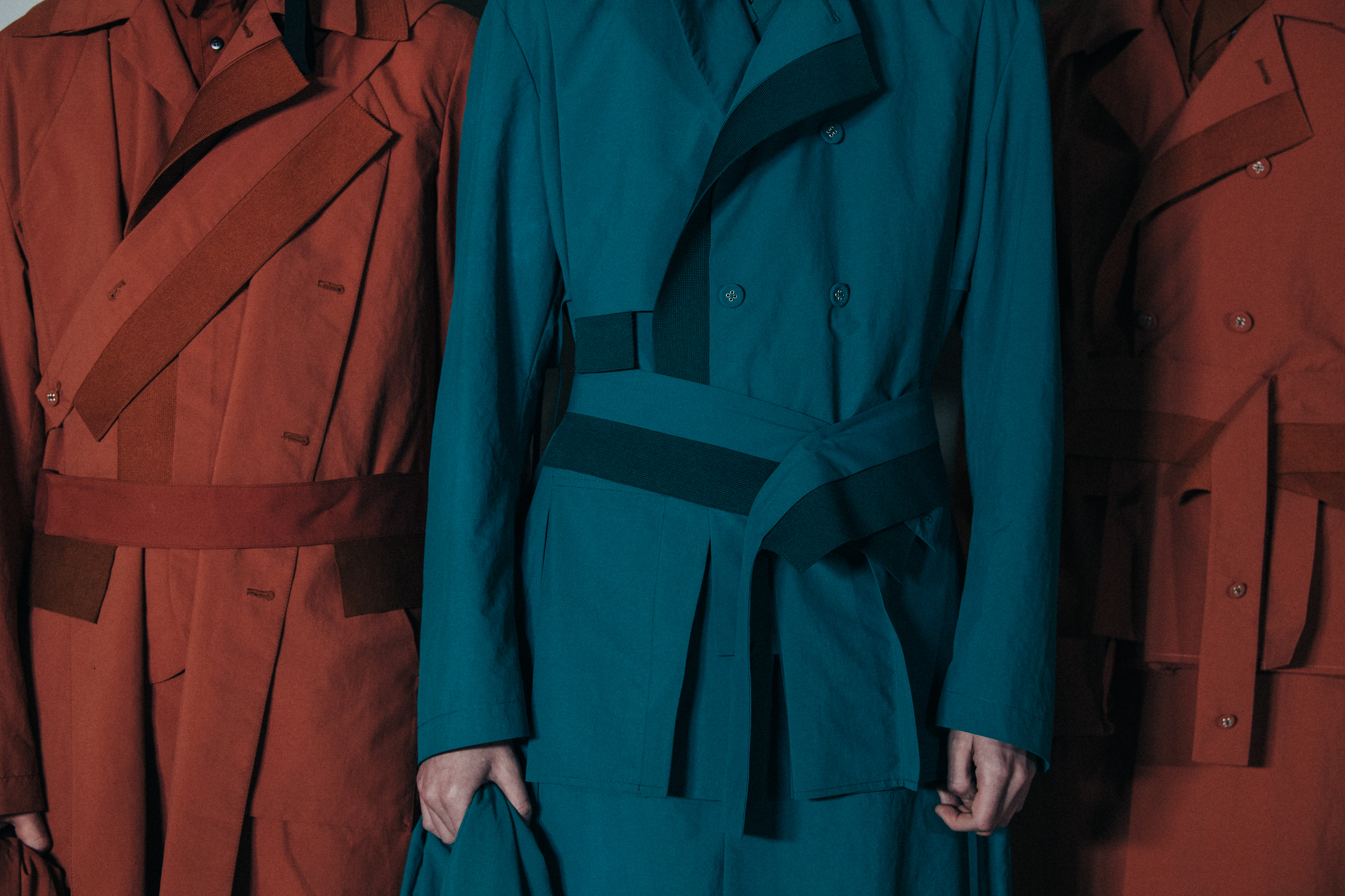 Models wearing colourful outfits at Craig Green
