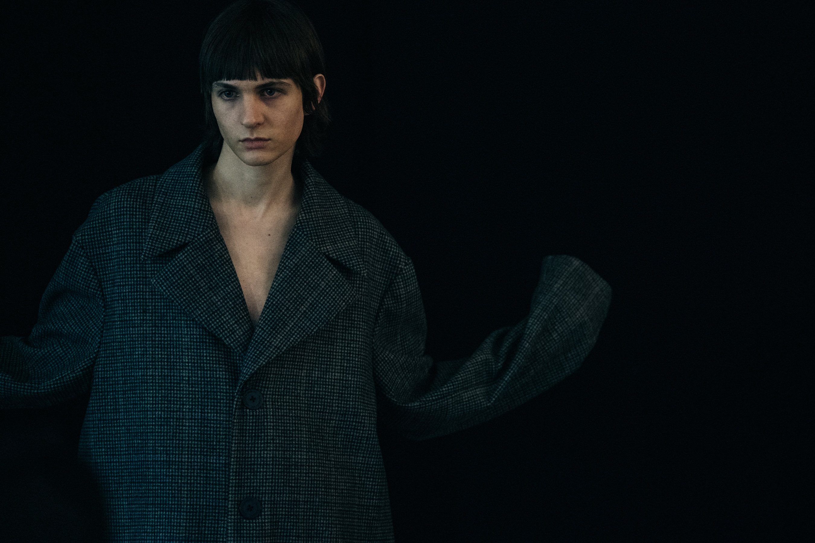 Model wearing wool coat