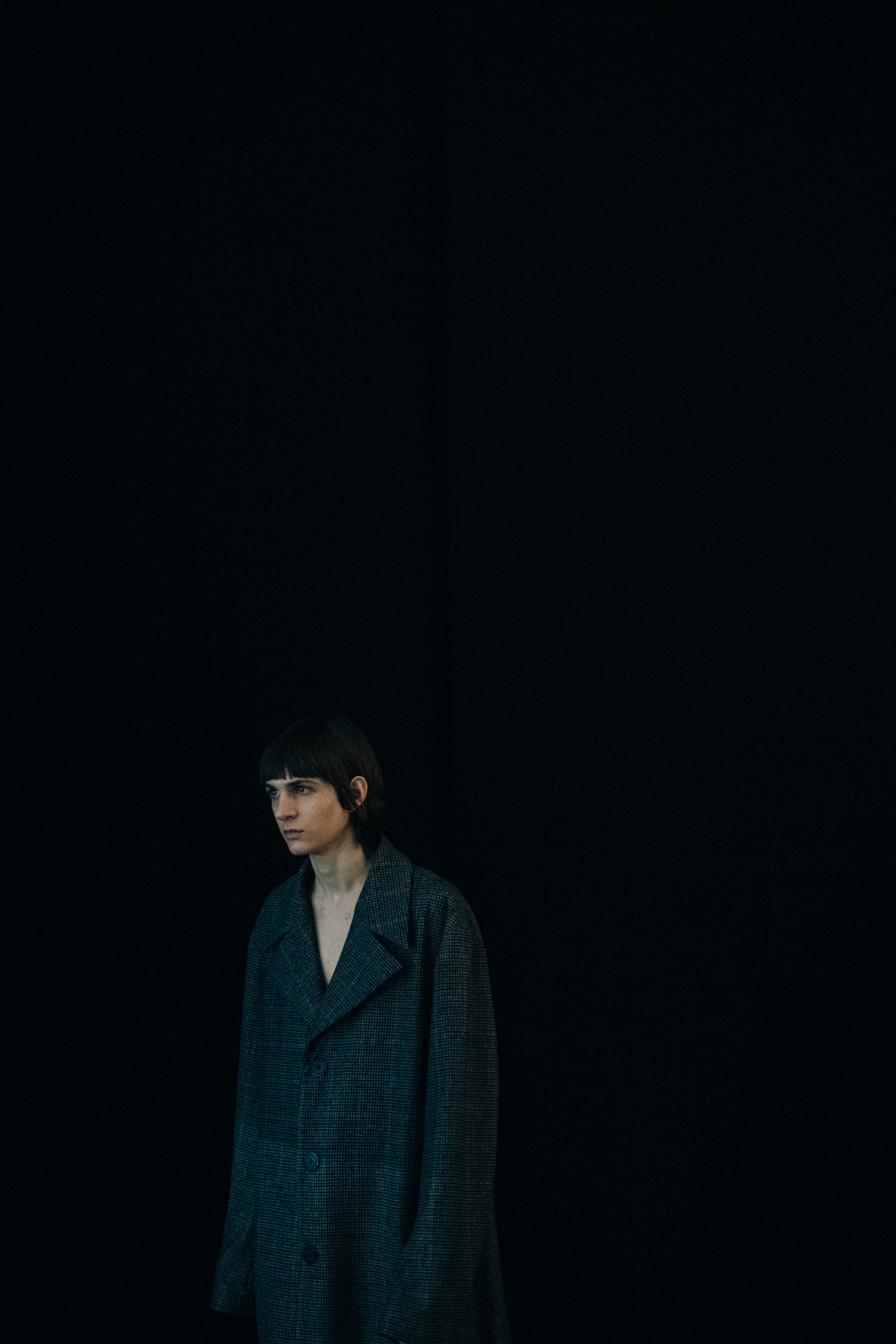 Model wearing wool coat