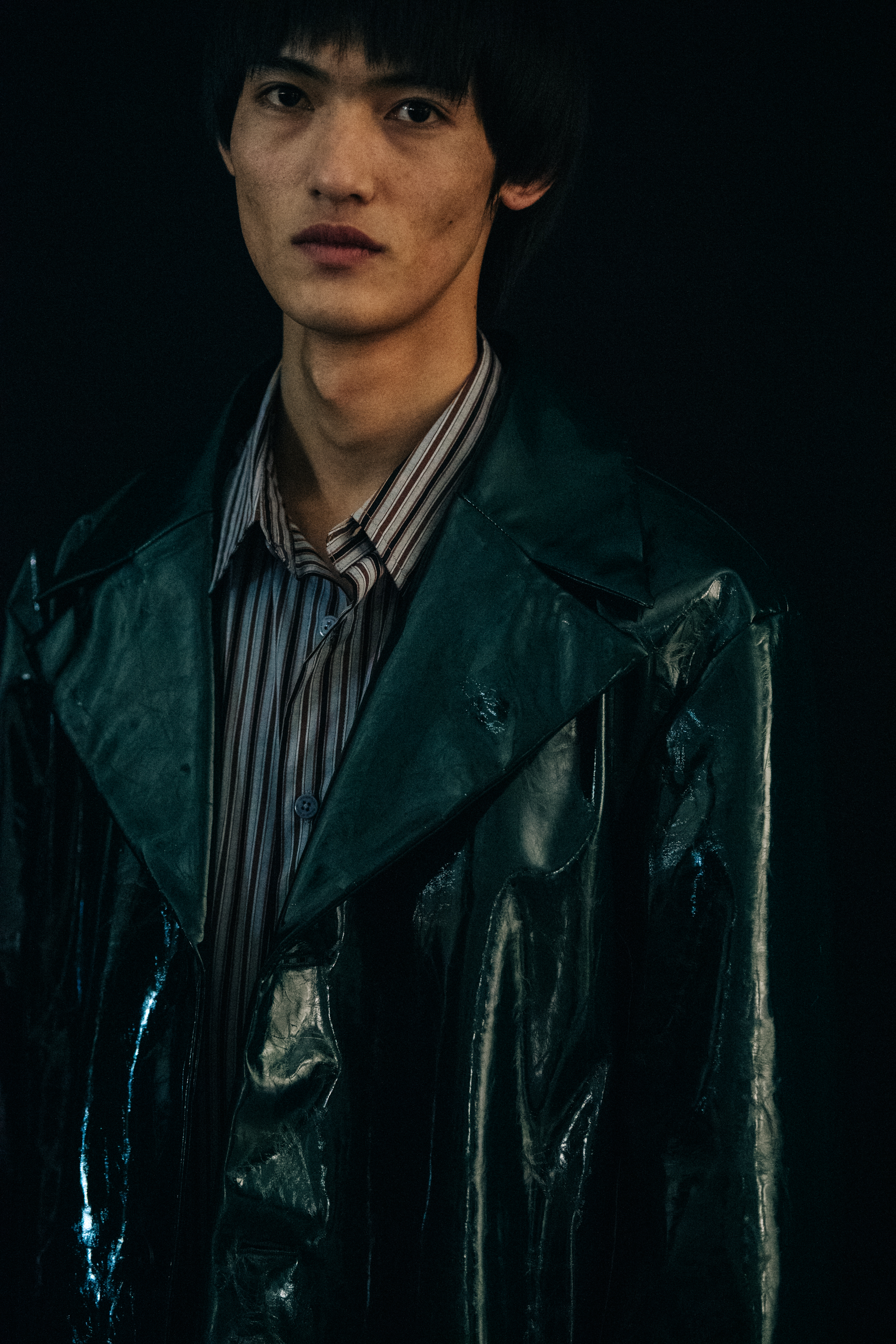 Model wearing shirt at Han Kjøbenhavn