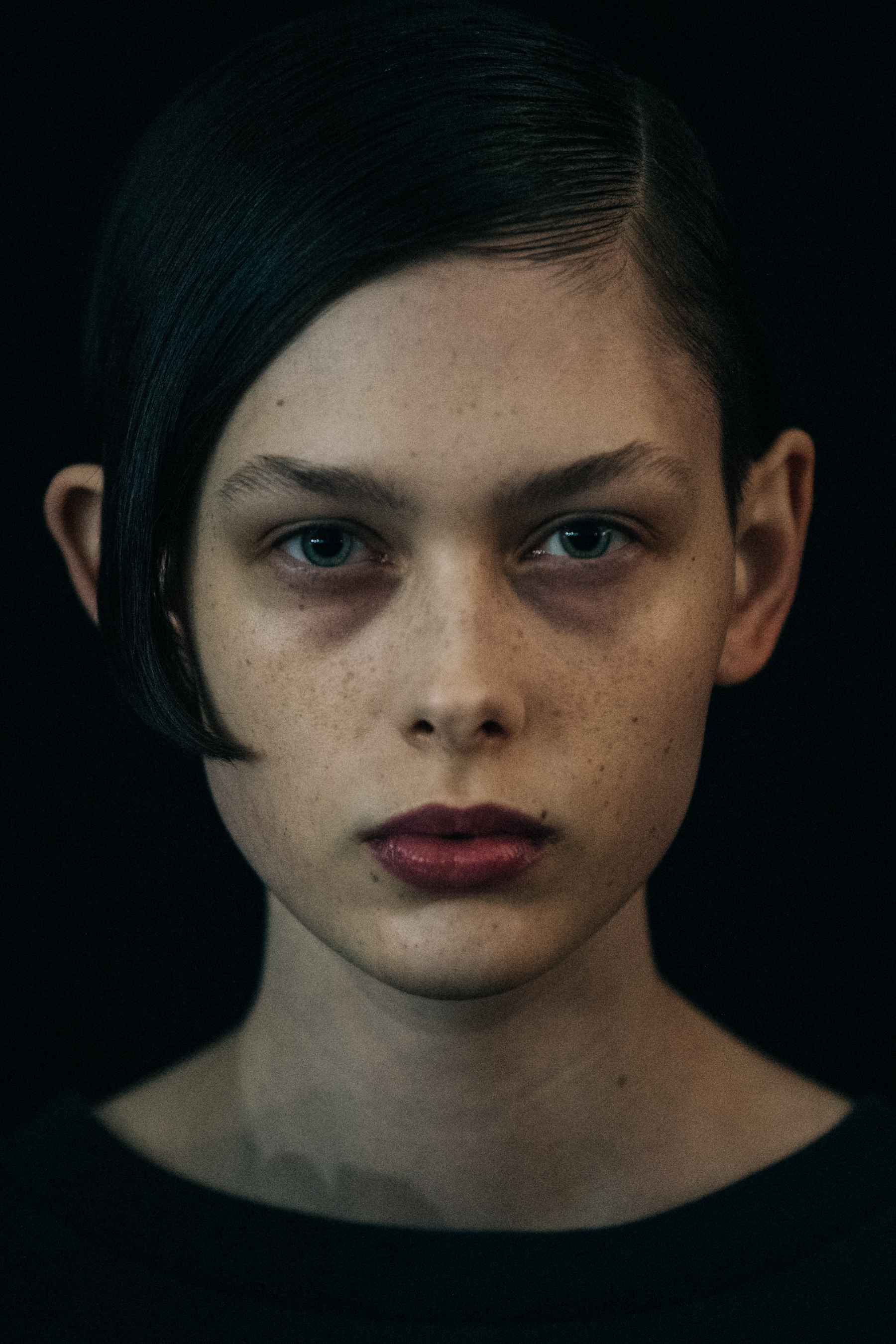 Portrait of model with slick hair