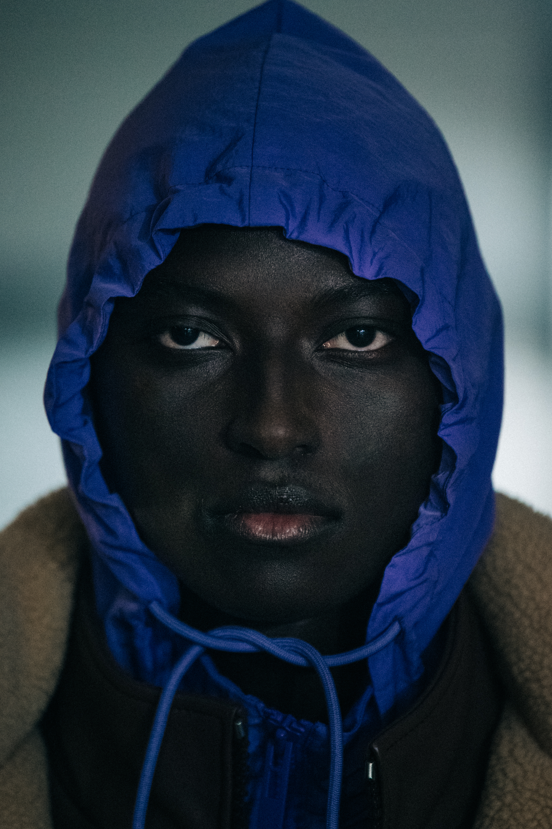Portrait of model wearing hoody