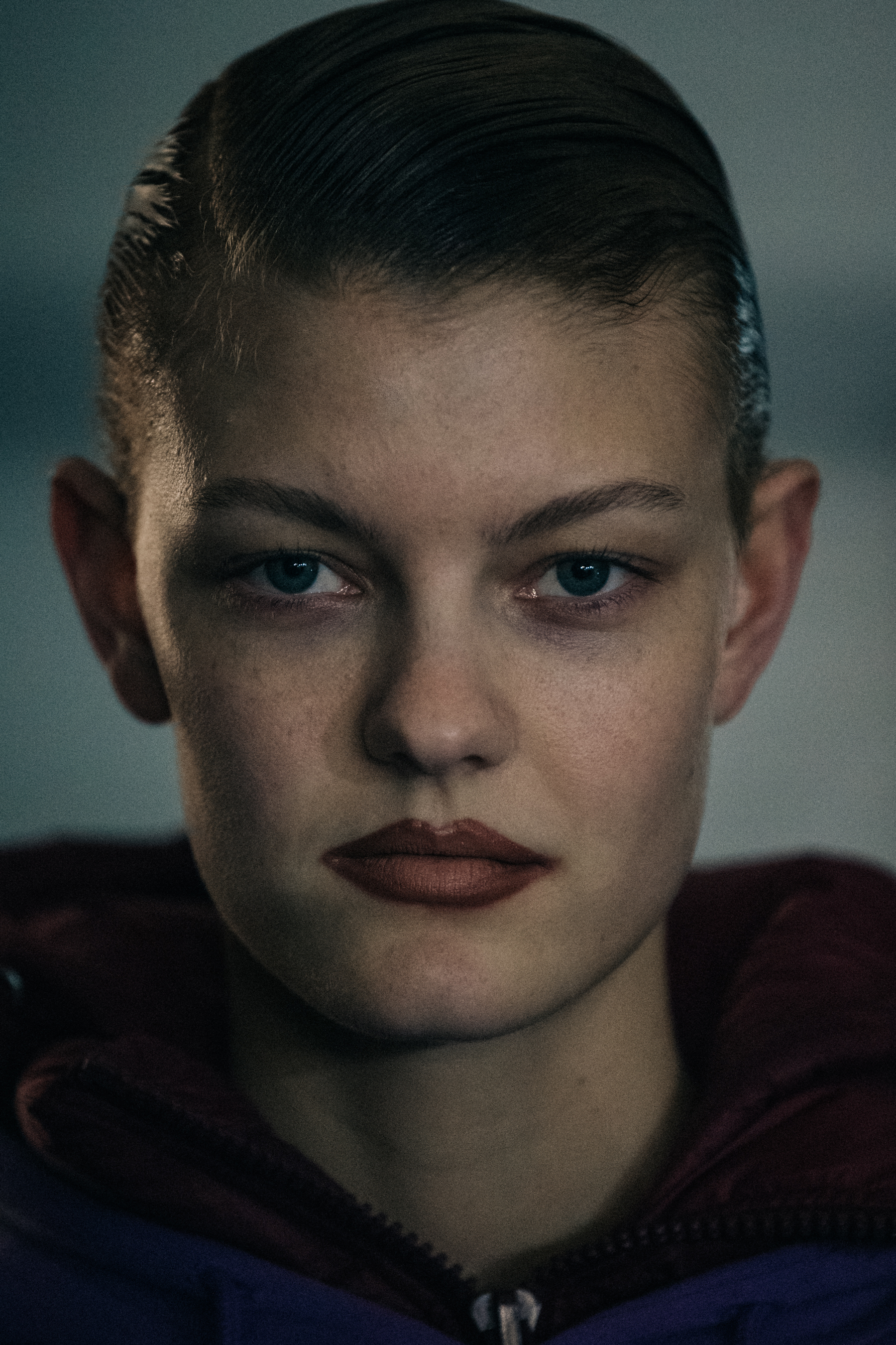 Portrait of model with slick hair