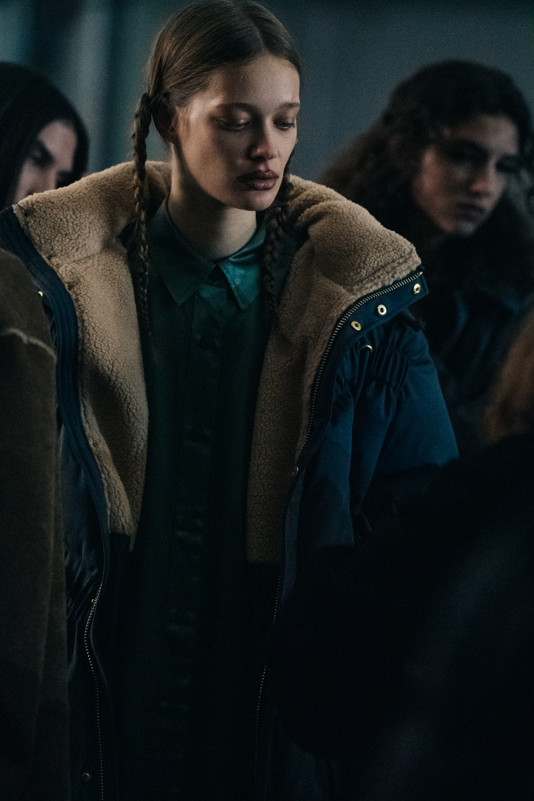 Model wearing coat at Han Kjøbenhavn