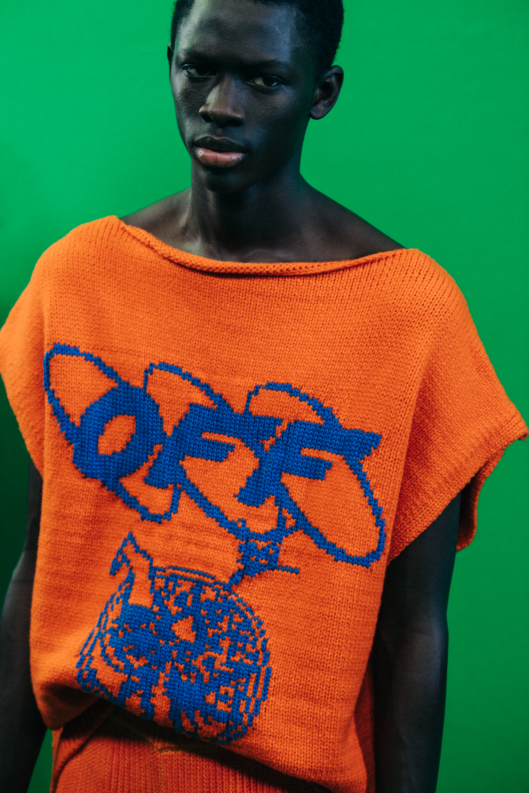 Model wearing orange at Off-White