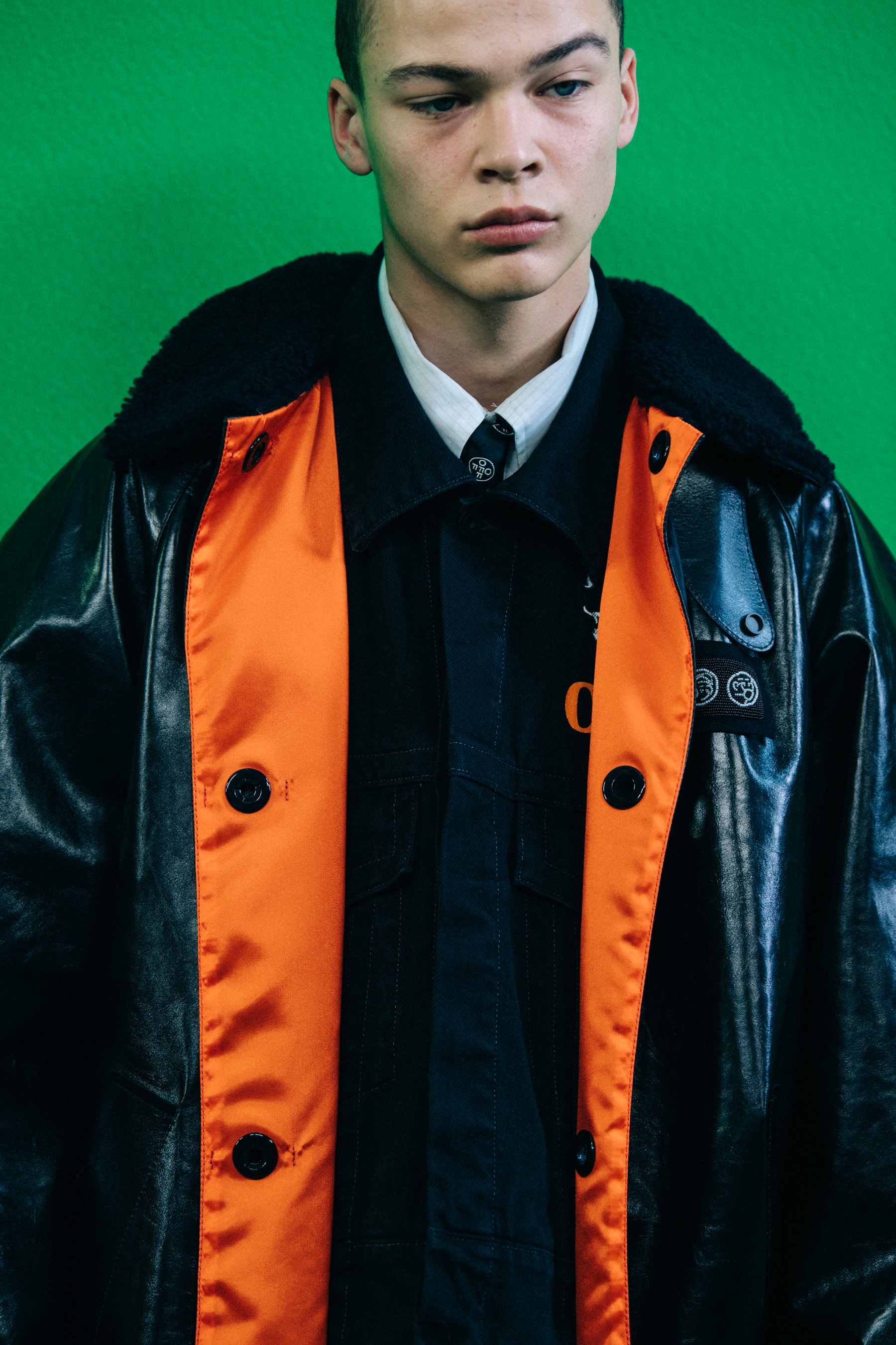 Model wearing orange at Off-White