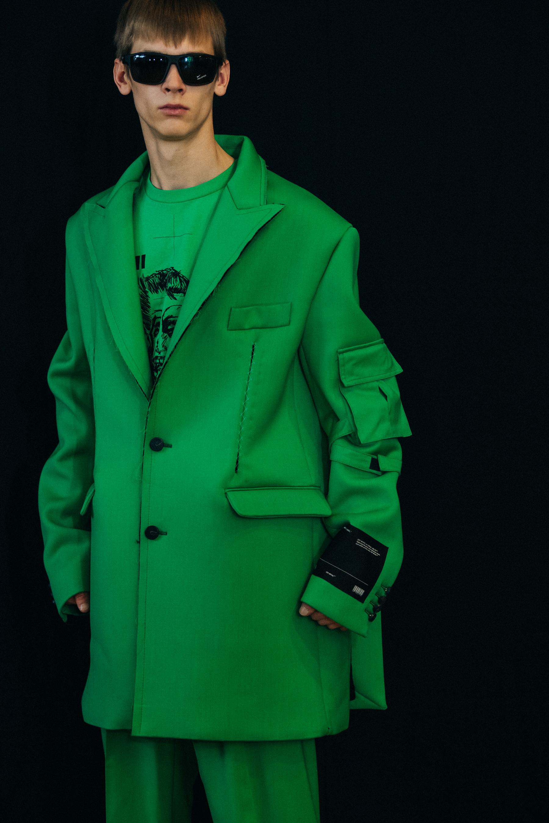 Model wearing sunglasses backstage at Off-White
