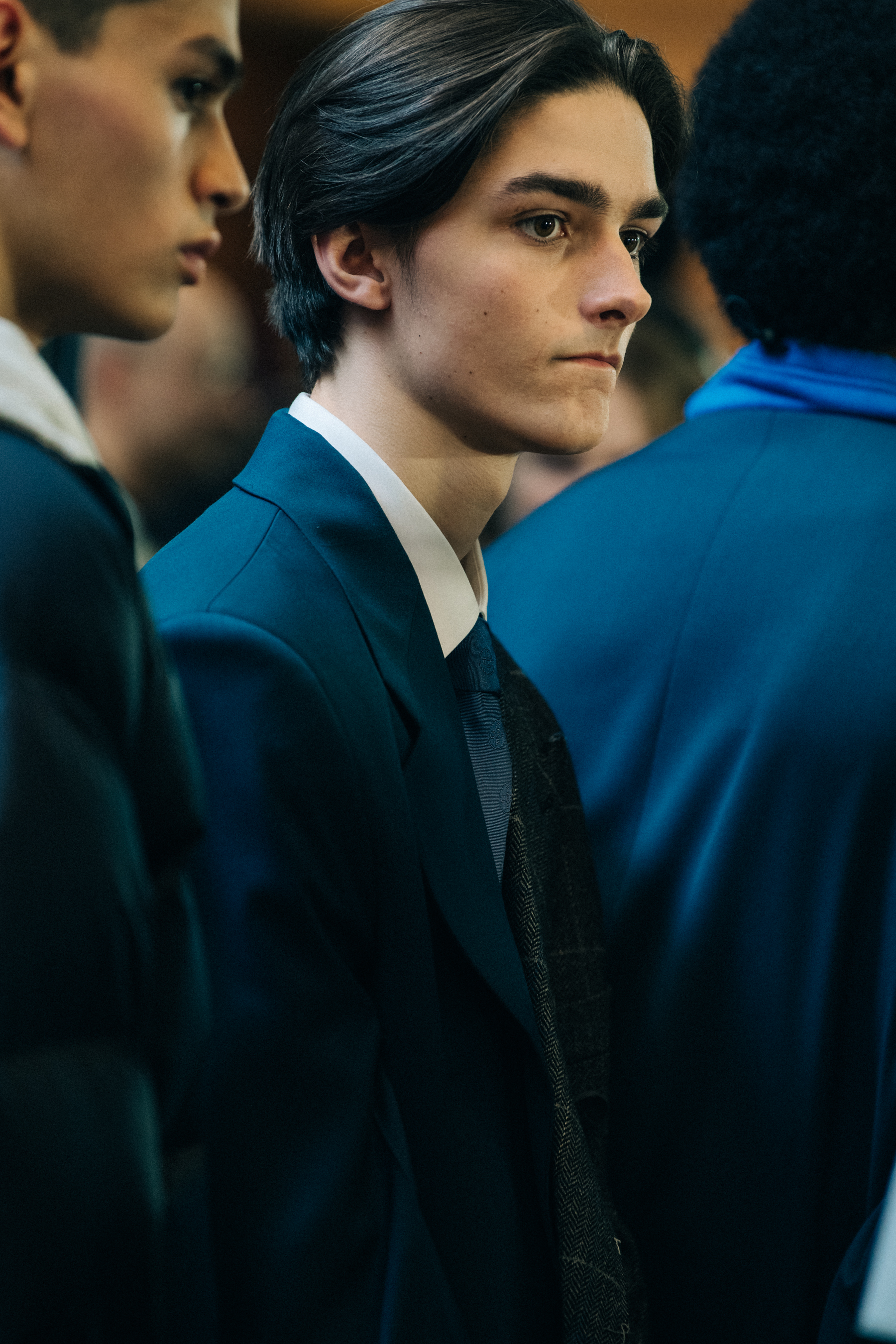 Model wearing suit at Off-White