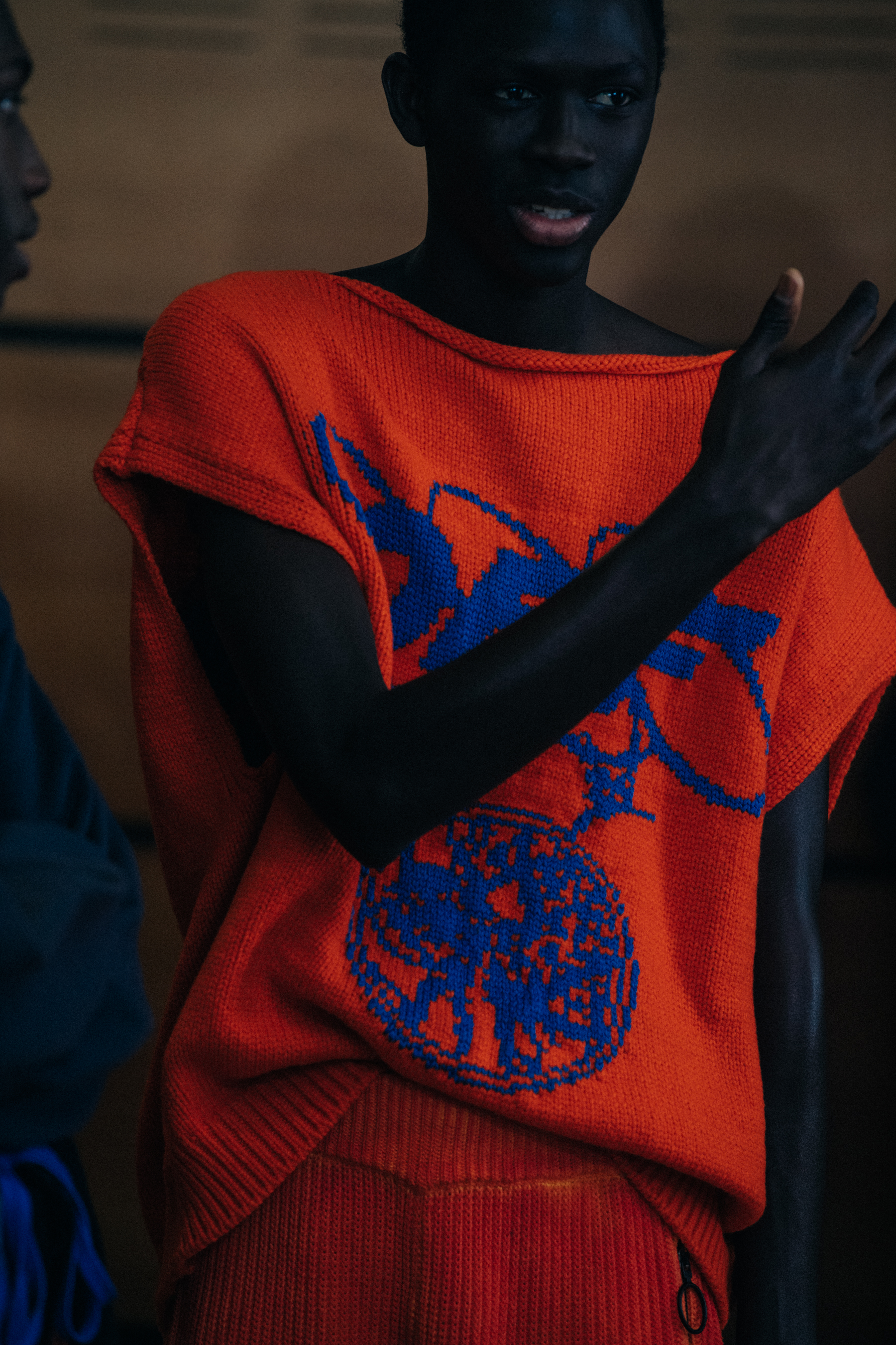 Model wearing orange at Off-White