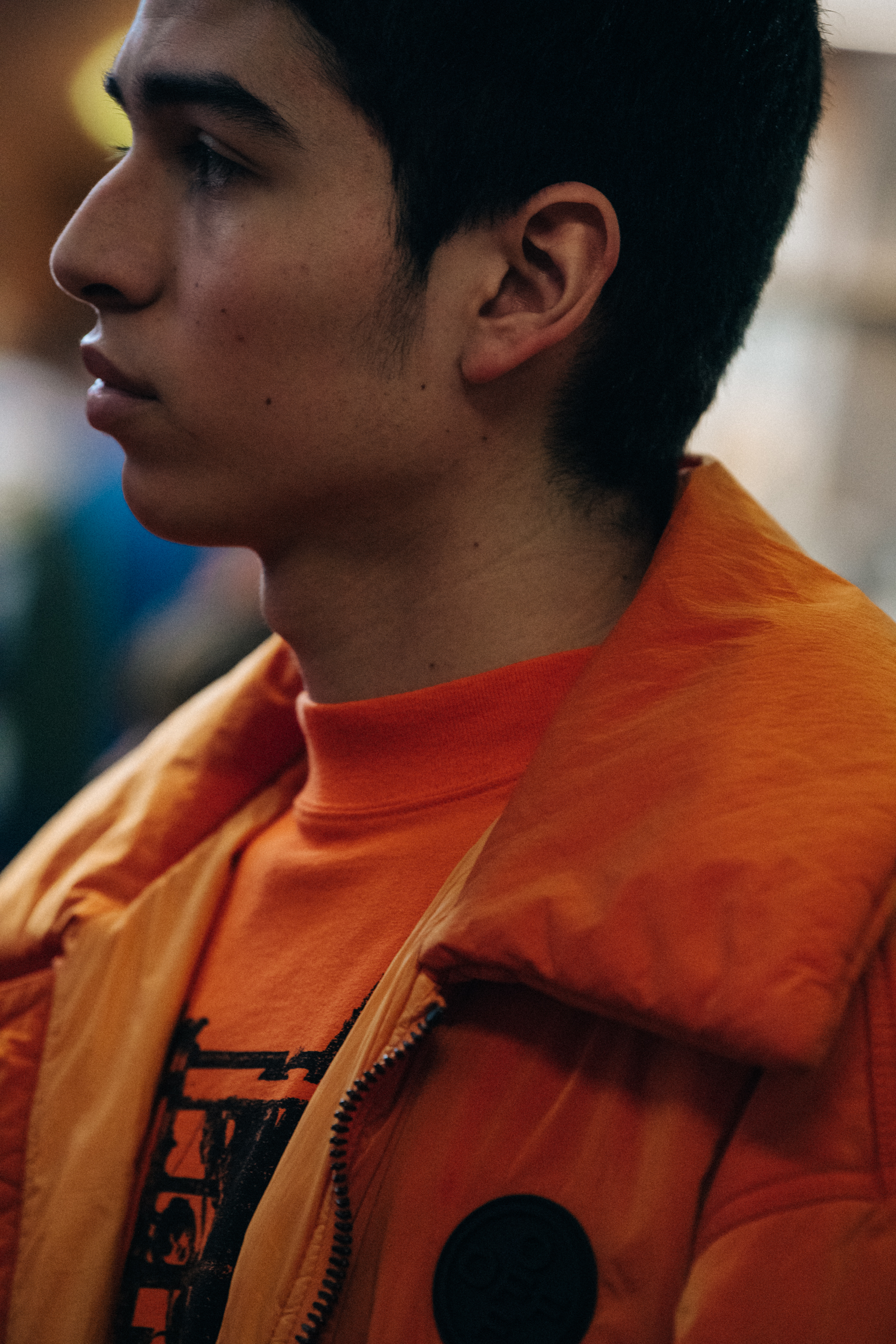 Model wearing orange at Off-White