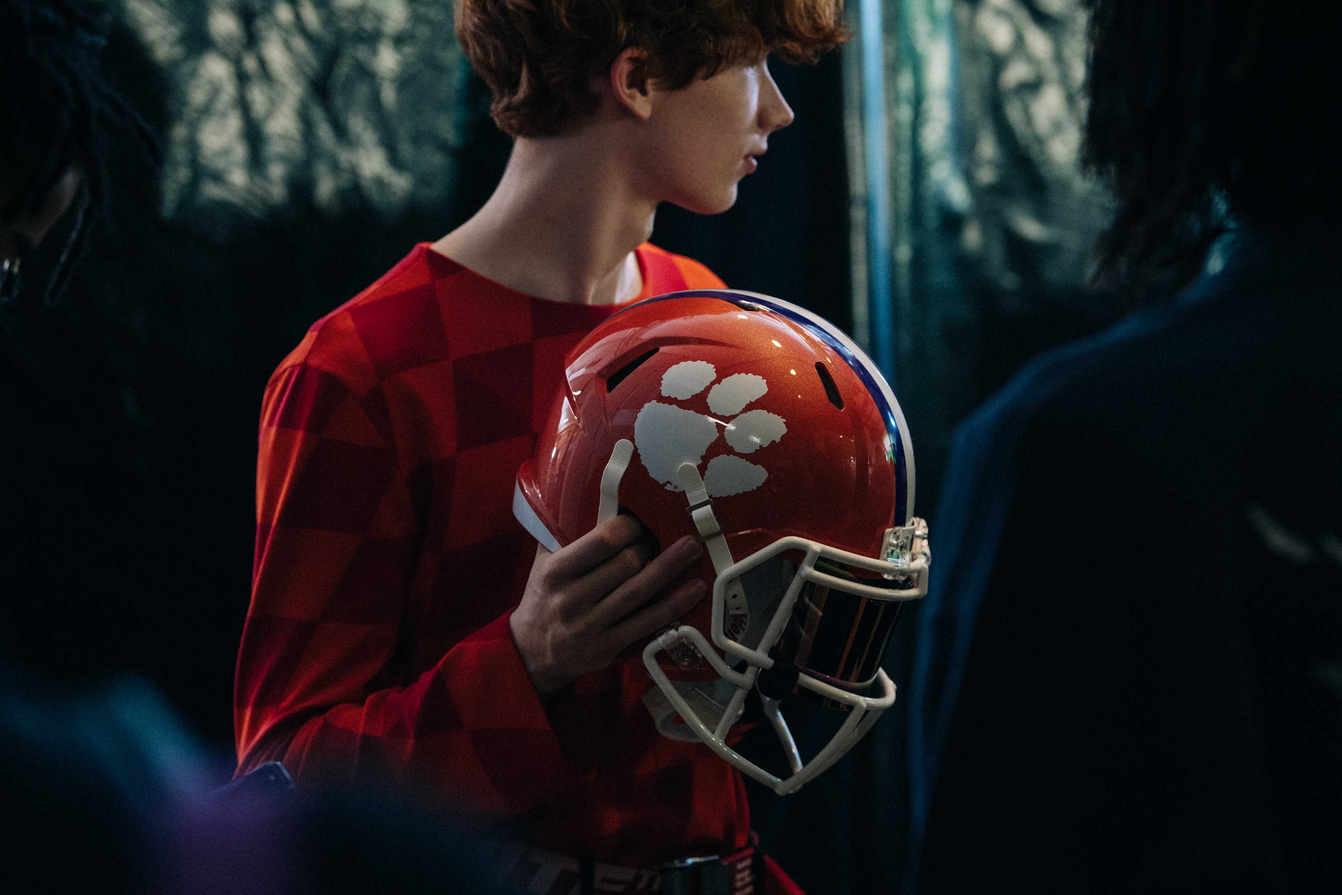 Model wearing orange at Off-White