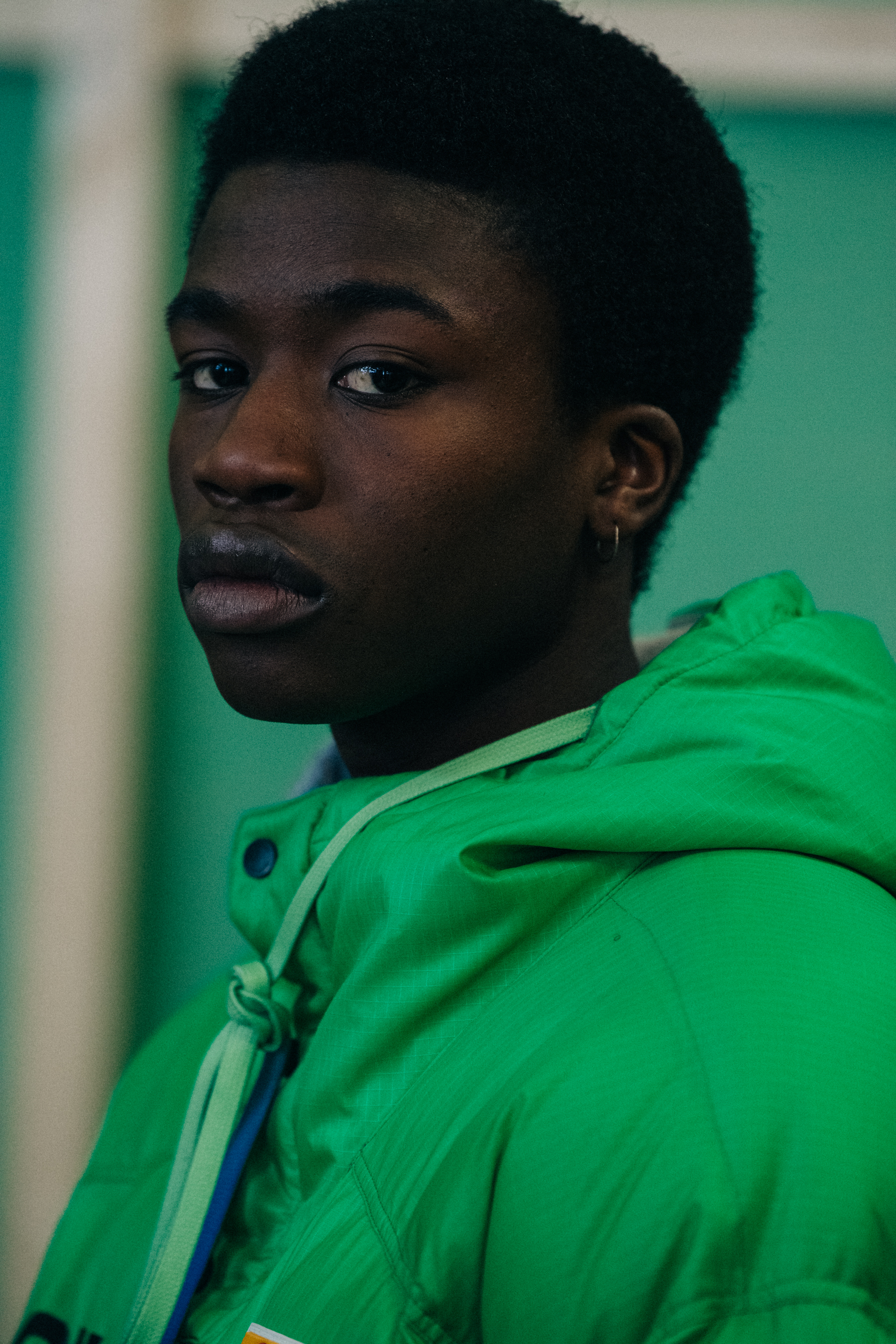 Model wearing green at Off-White