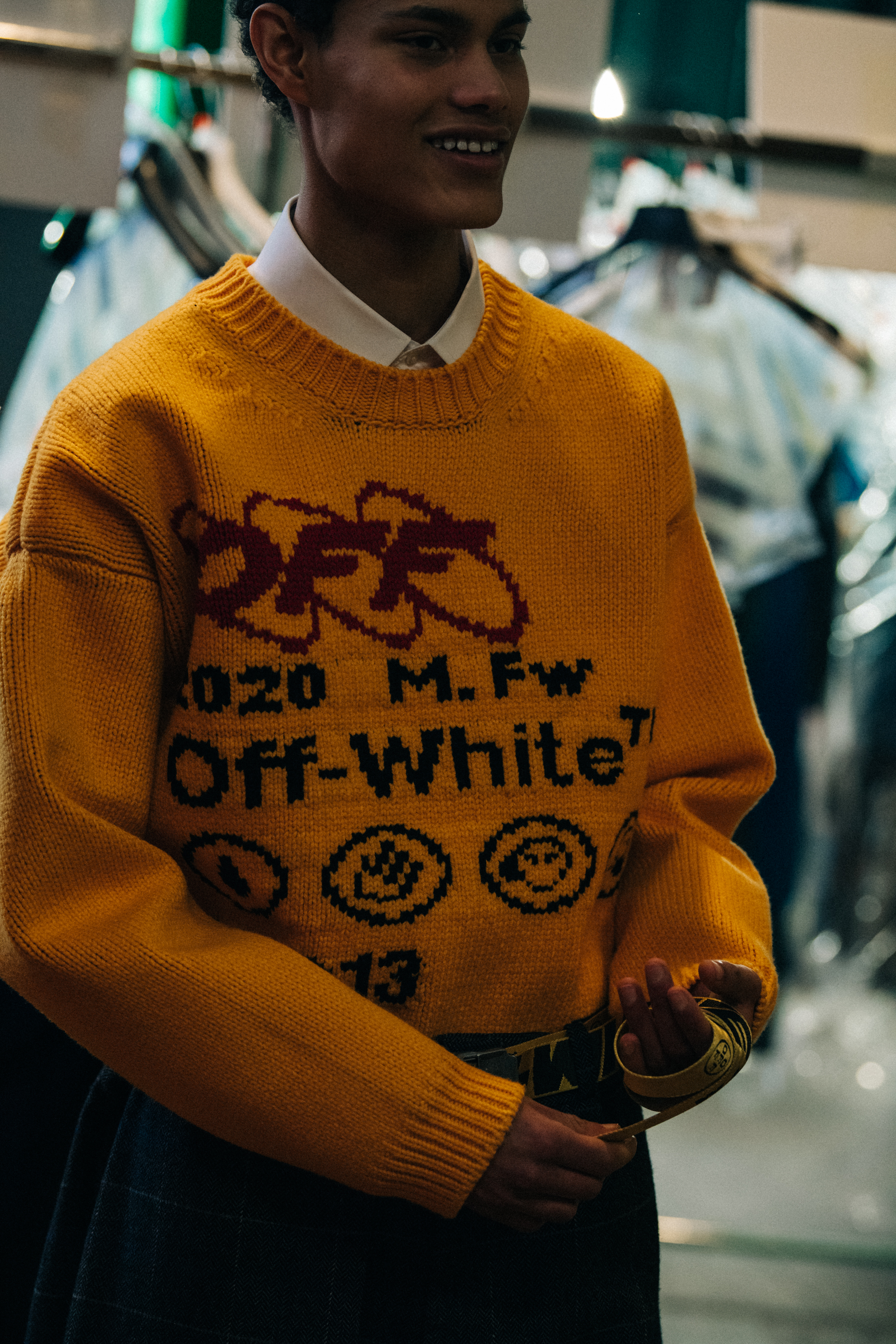 Model wearing orange at Off-White