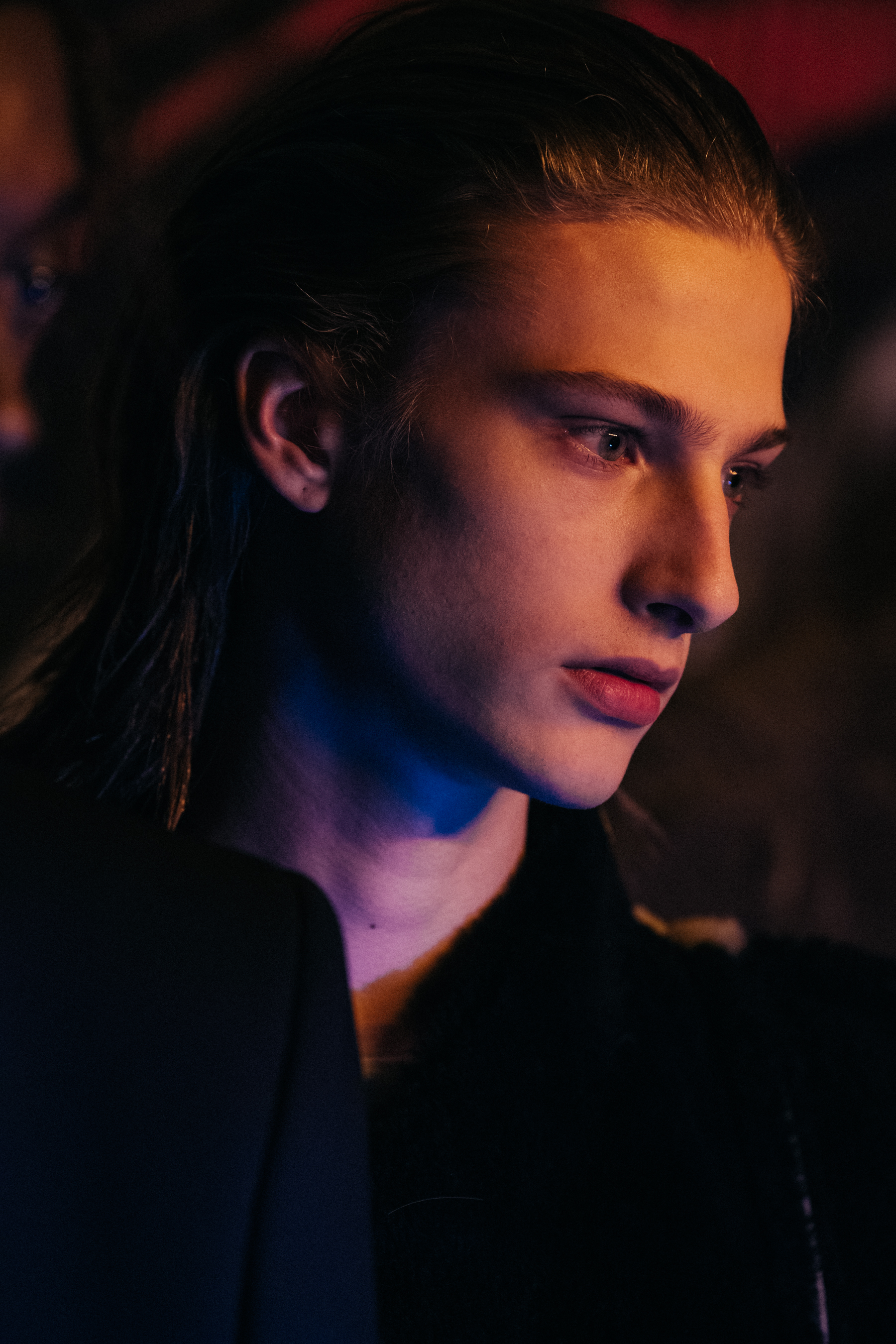 Model wearing black outfit at Rick Owens