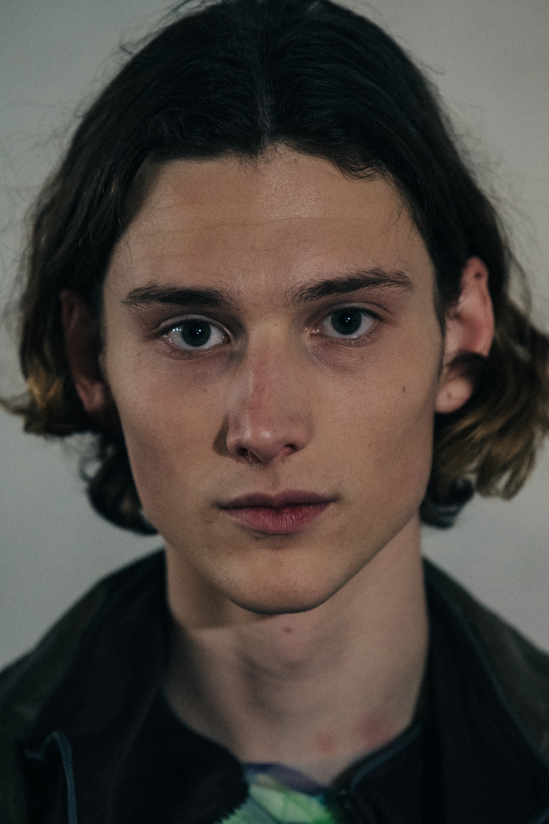 Portrait of model with long dark hair