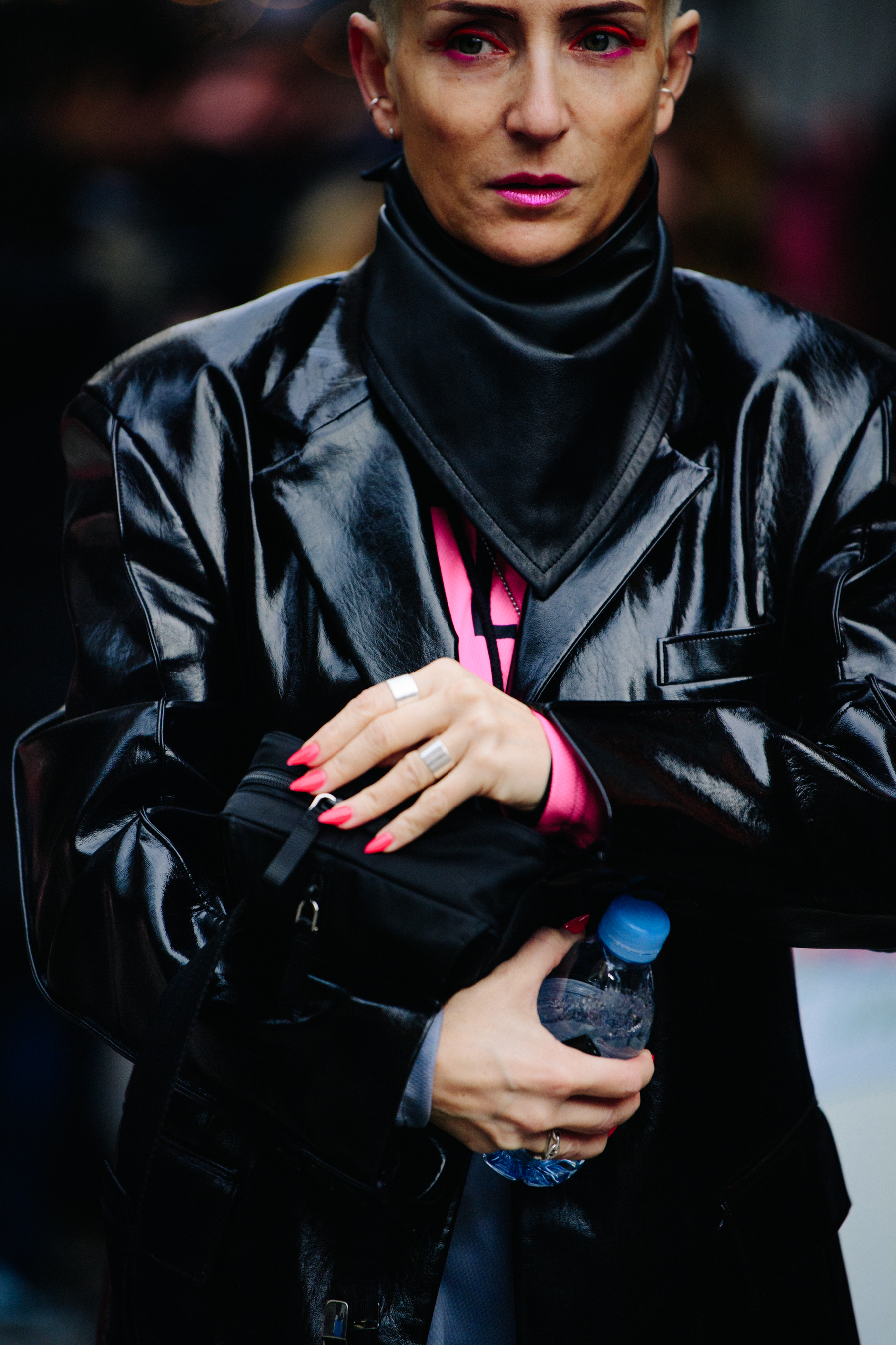 Woman wearing black leather bandana