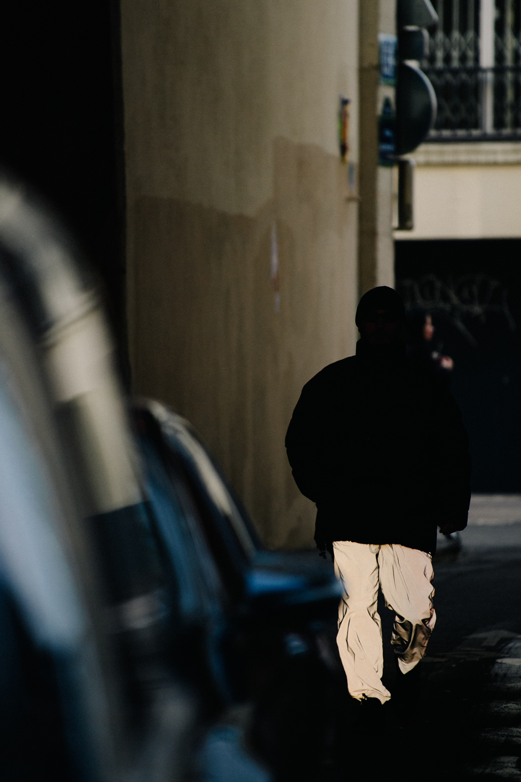 Man wearing reflective pants