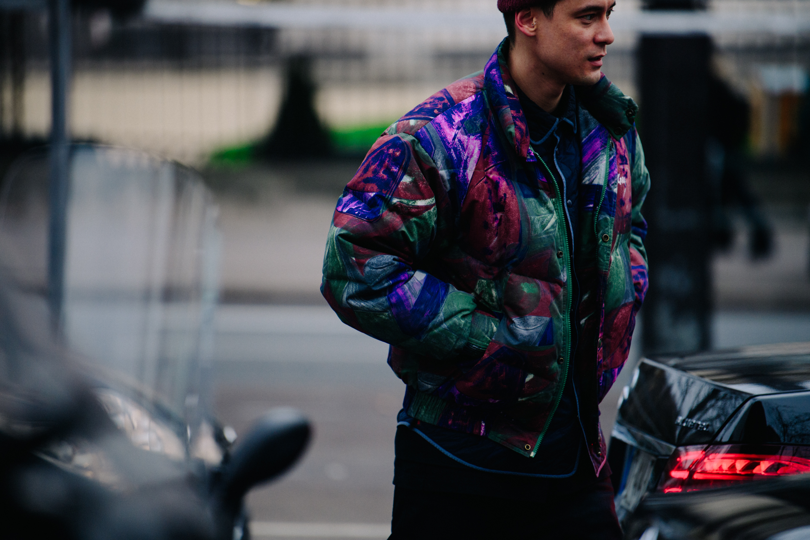 Man wearing coloured jacket