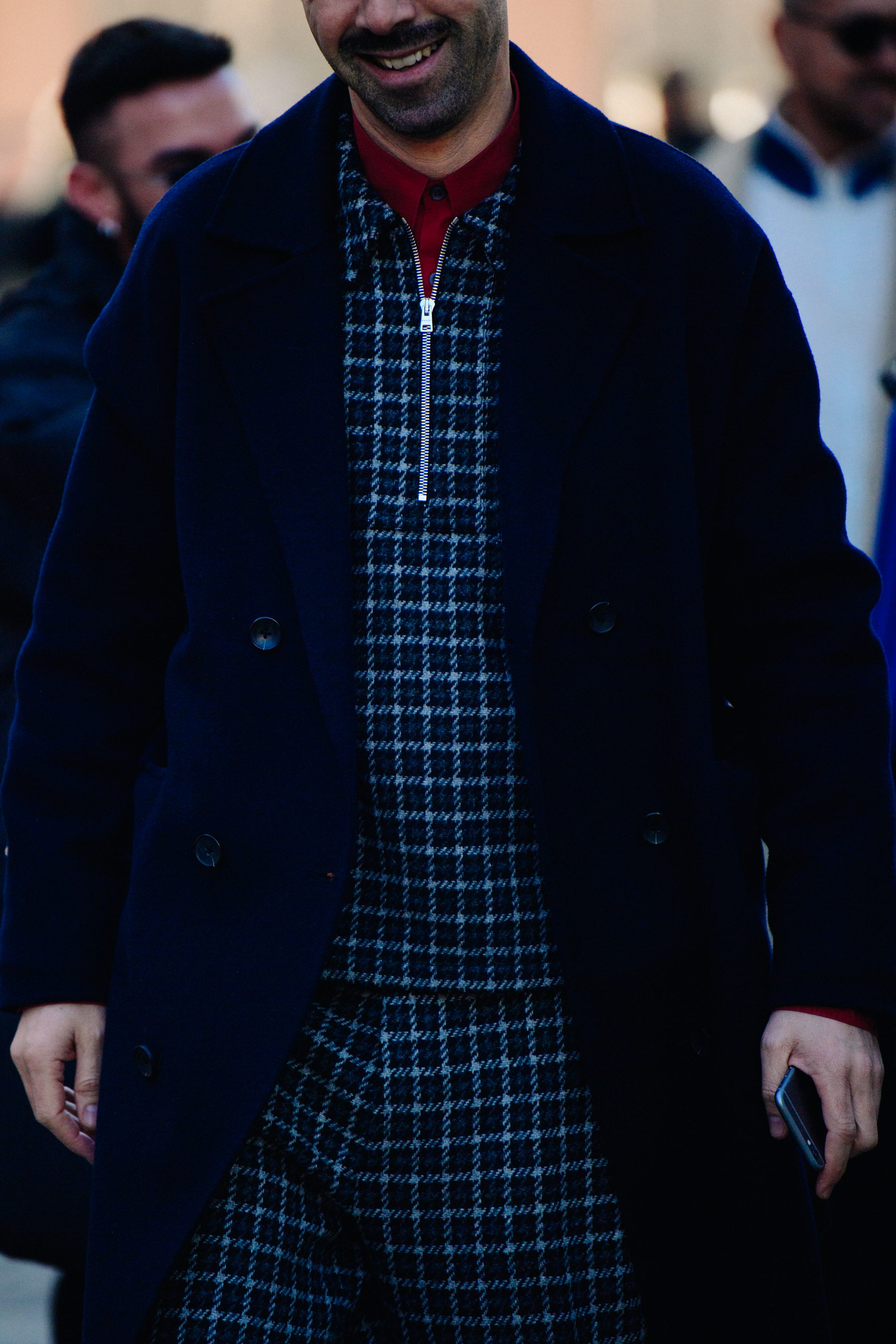 Man wearing blue coat