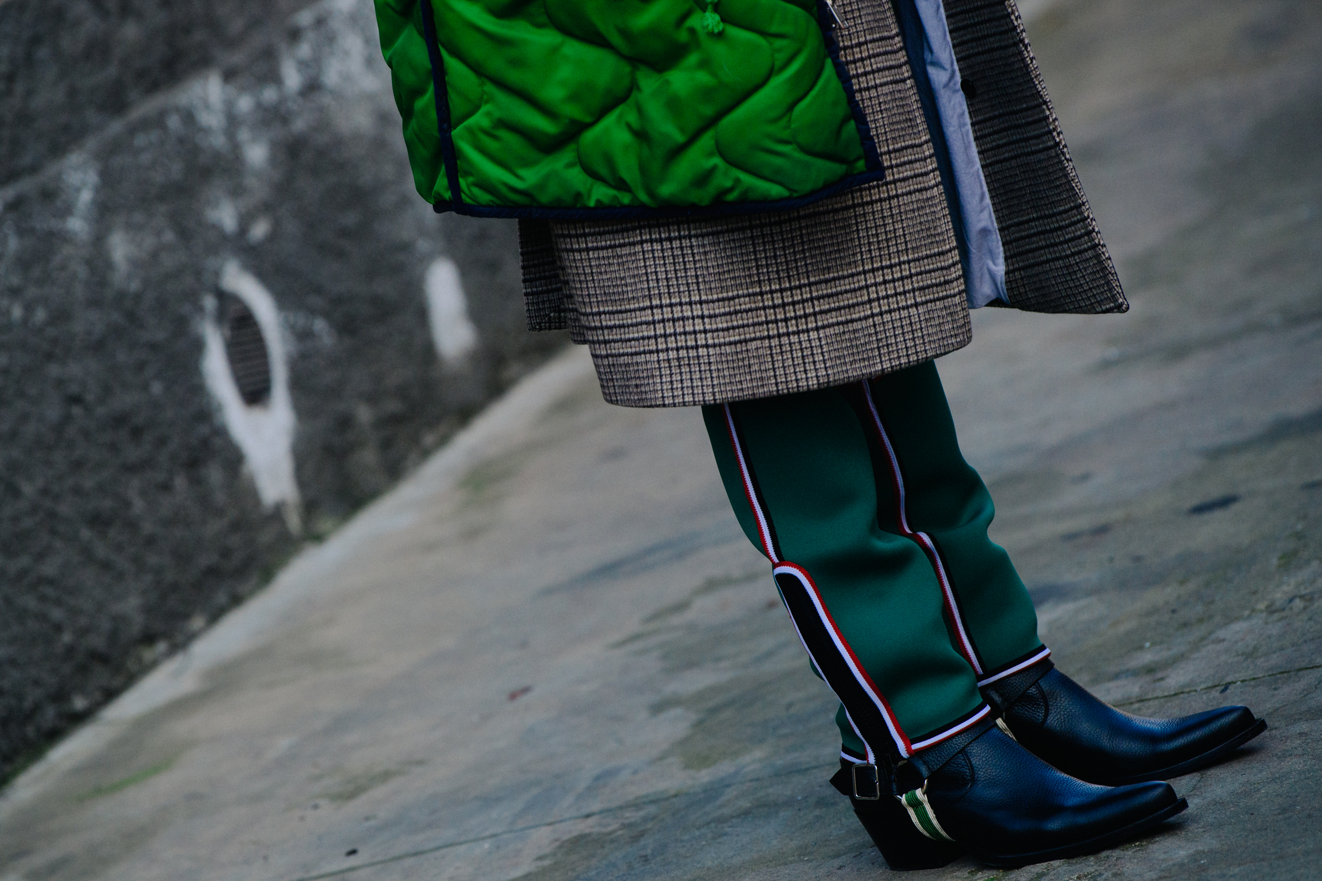 Man wearing green trousers