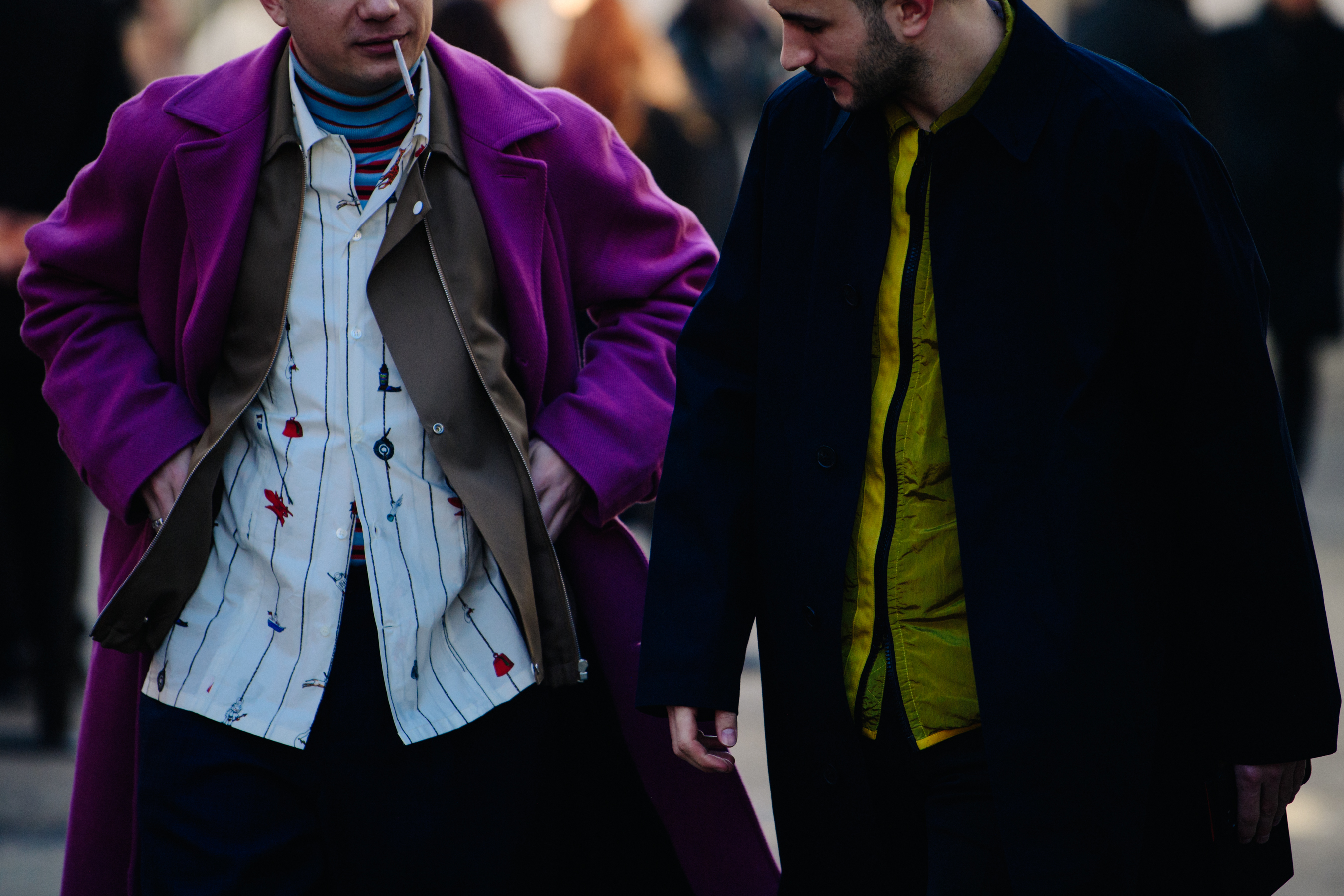 Two men wearing wool coats