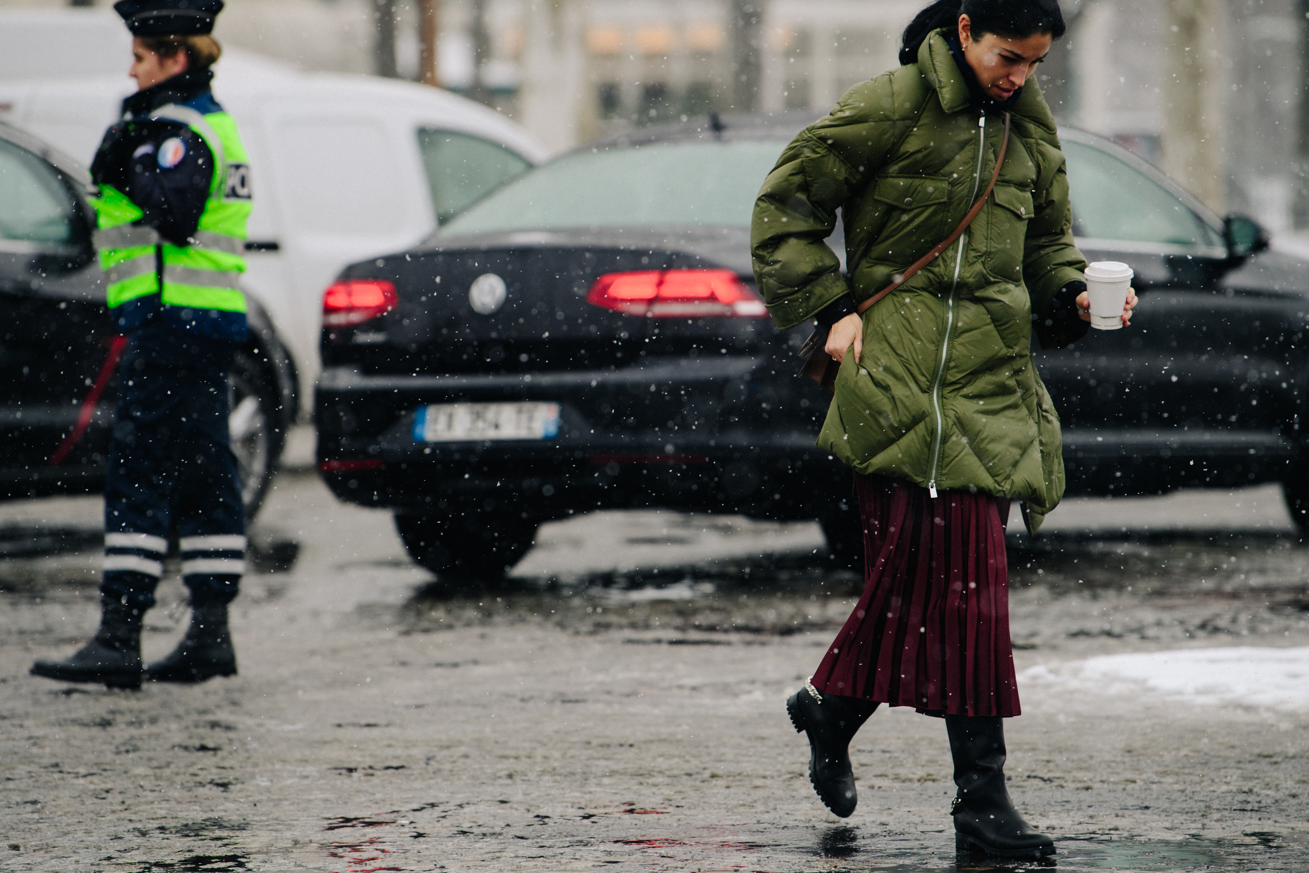 Woman wearing green coat