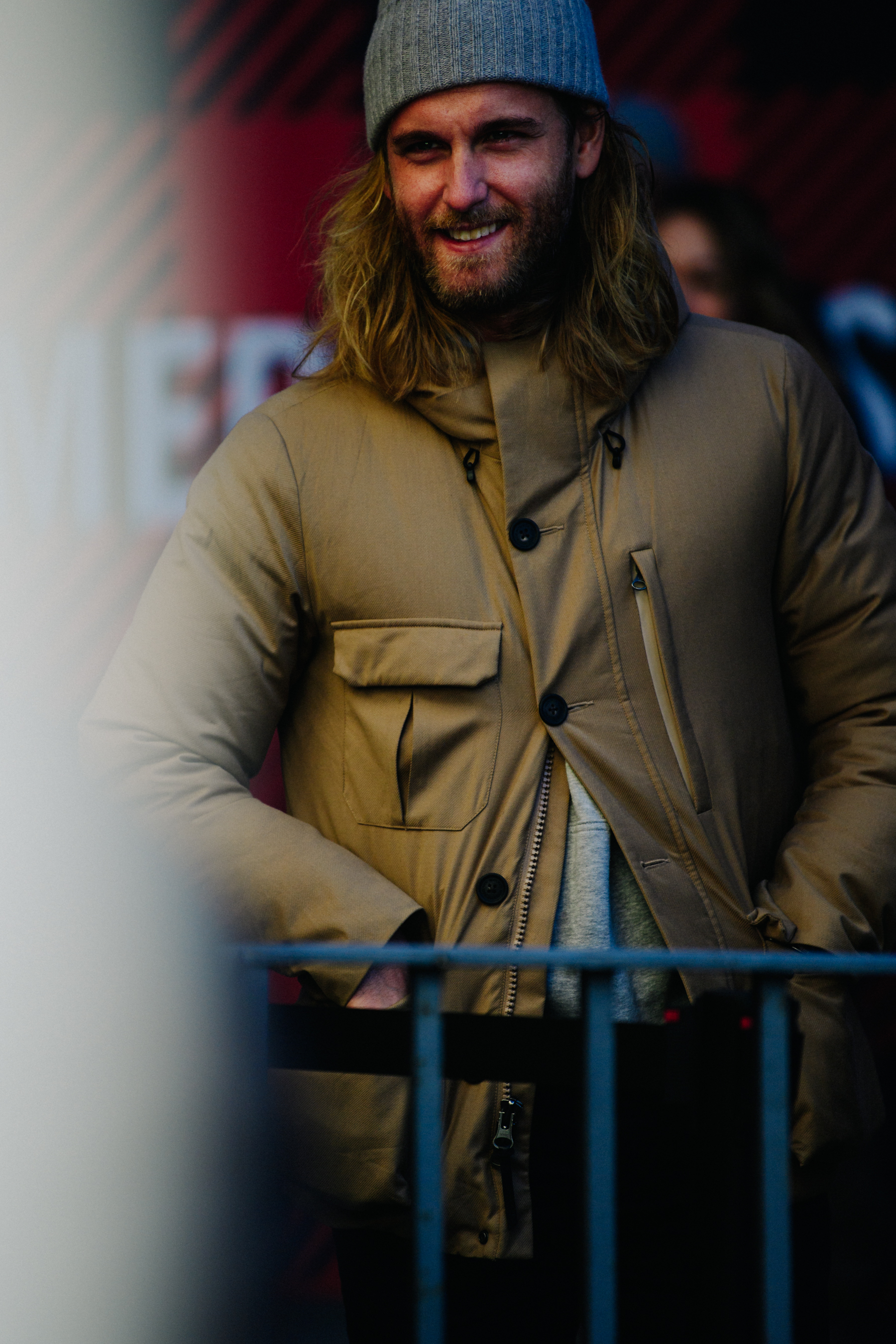 Man wearing tan winter coat