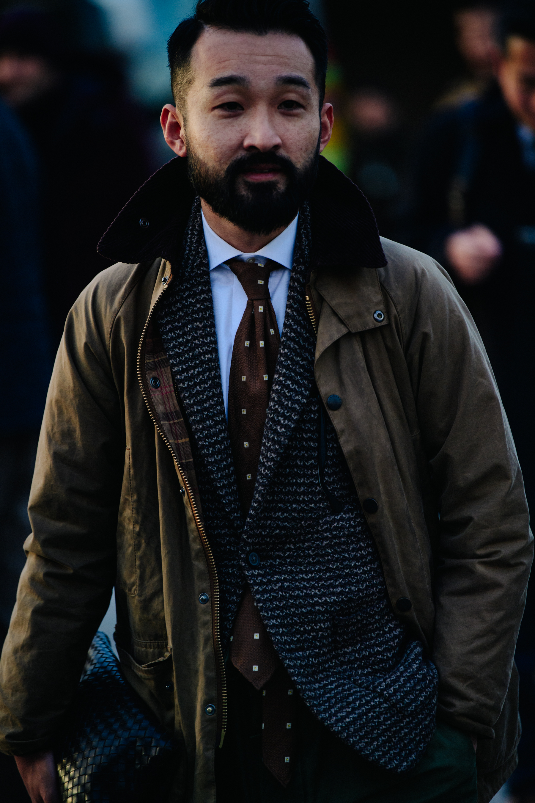 Man wearing waxed jacket