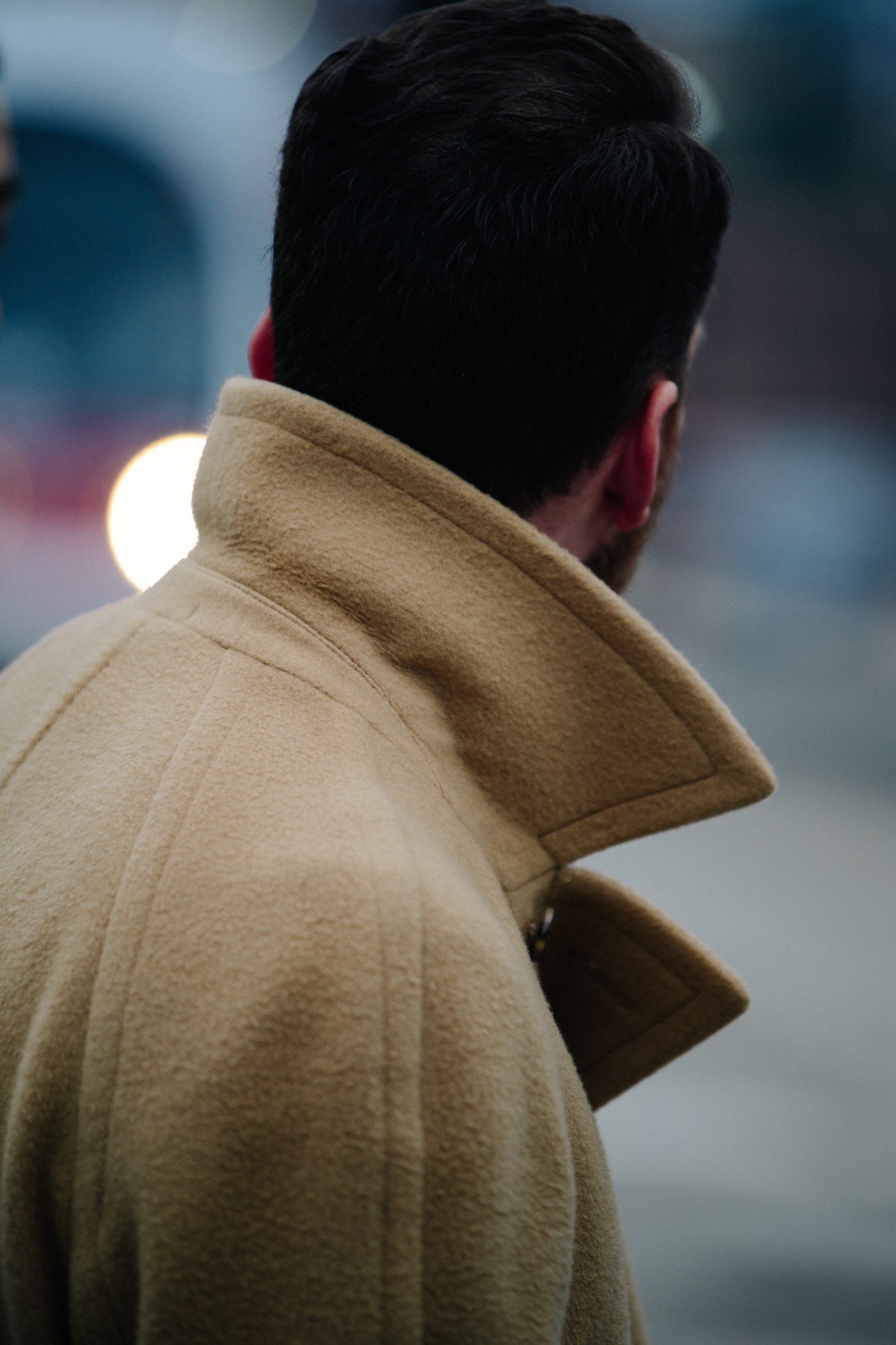 Man wearing camel wool coat
