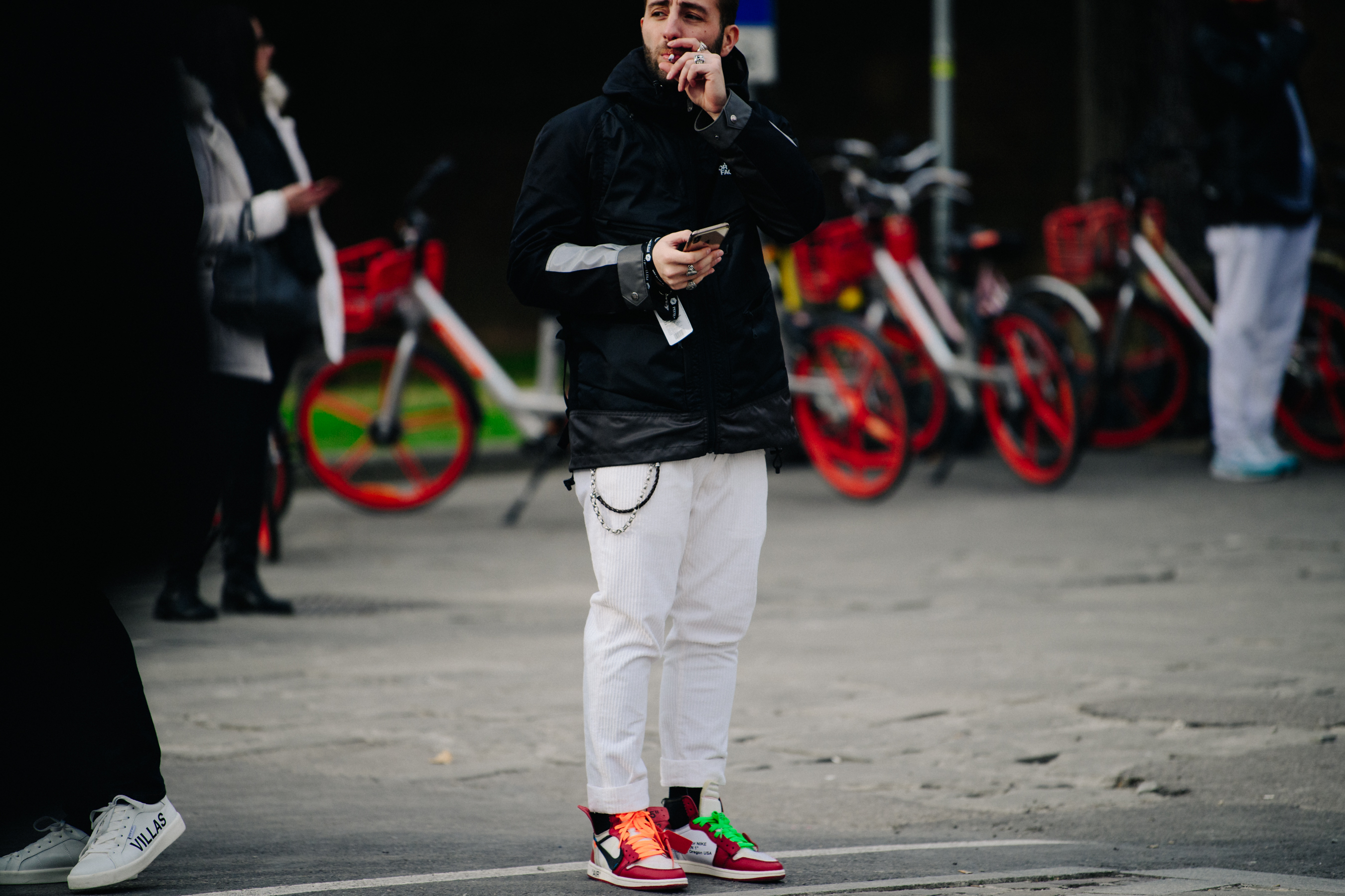 Man wearing white trousers