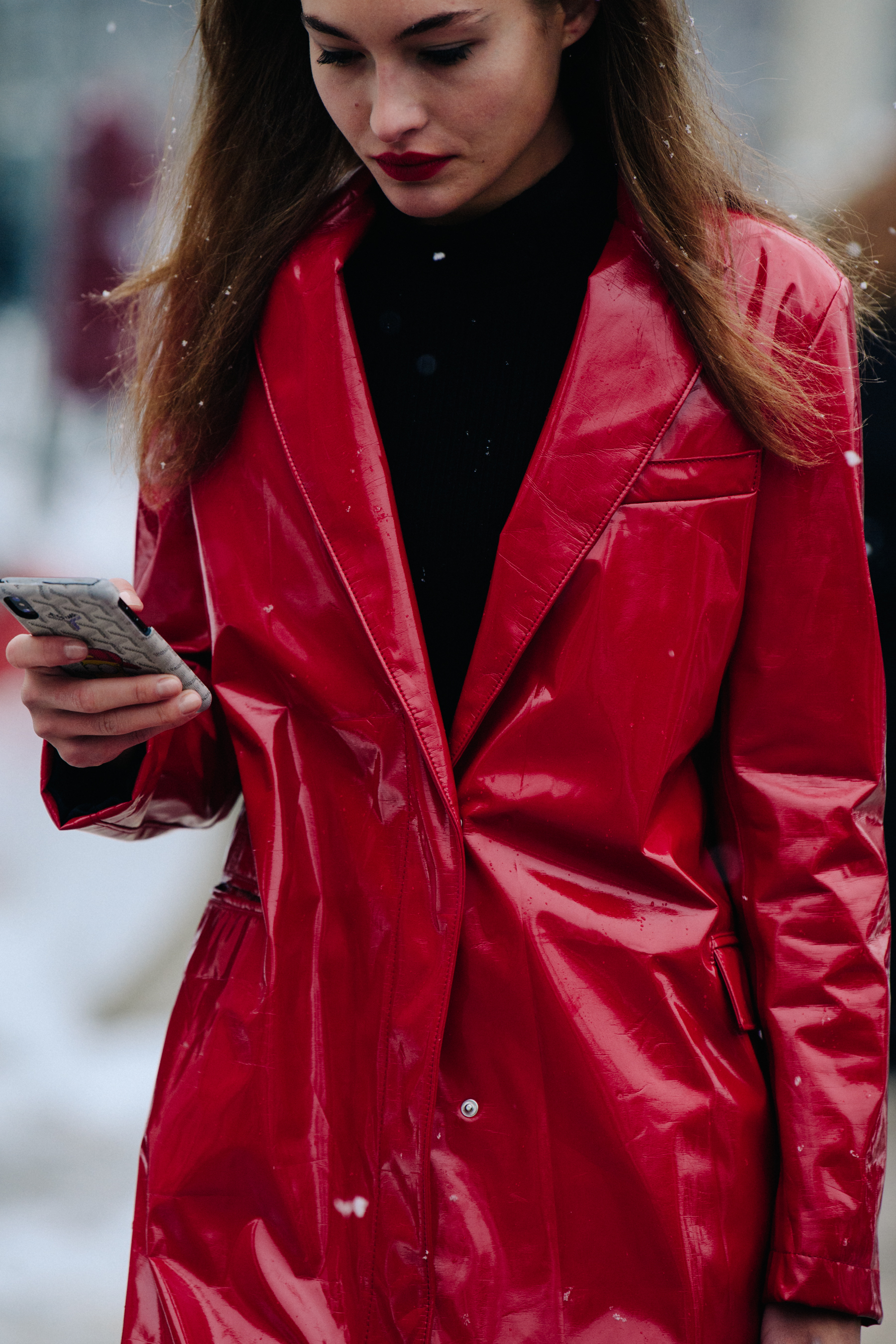Model wearing red coat