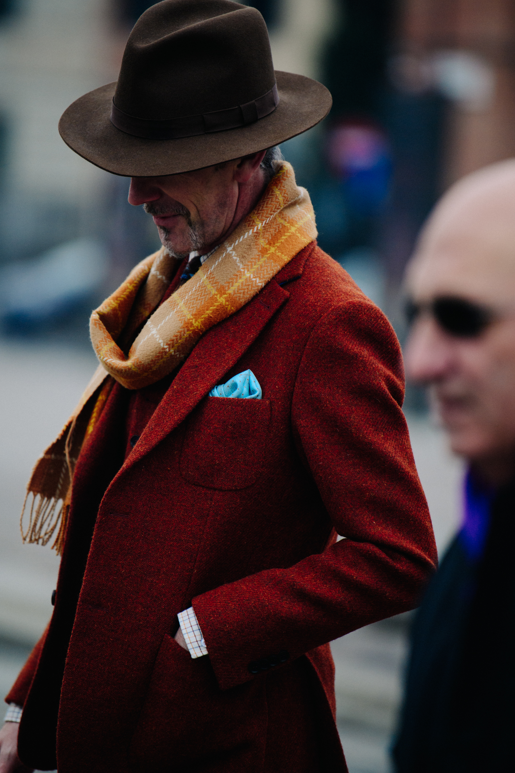 Man wearing red wool blazer