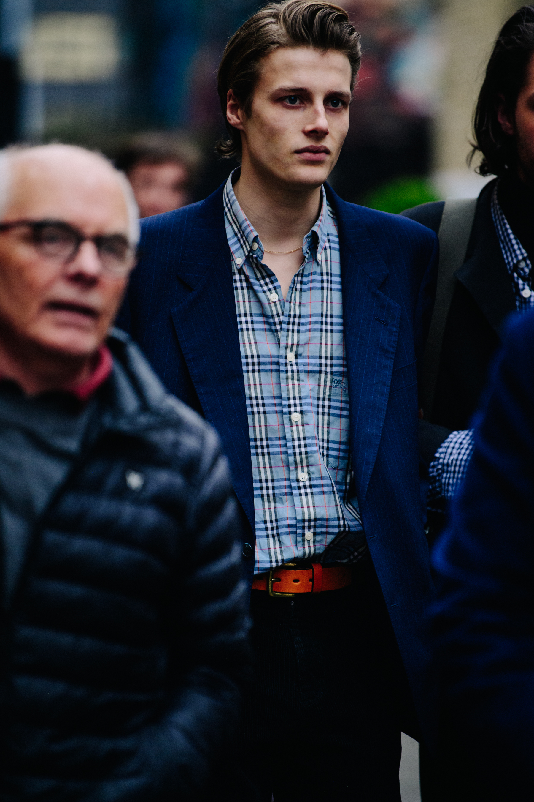Model wearing check shirt