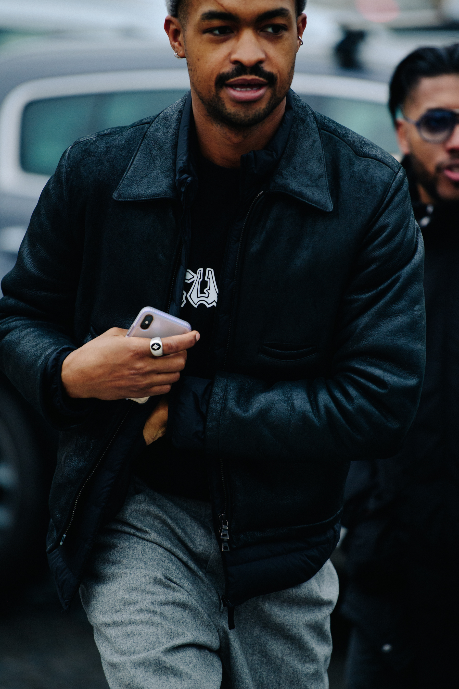 Man wearing leather jacket