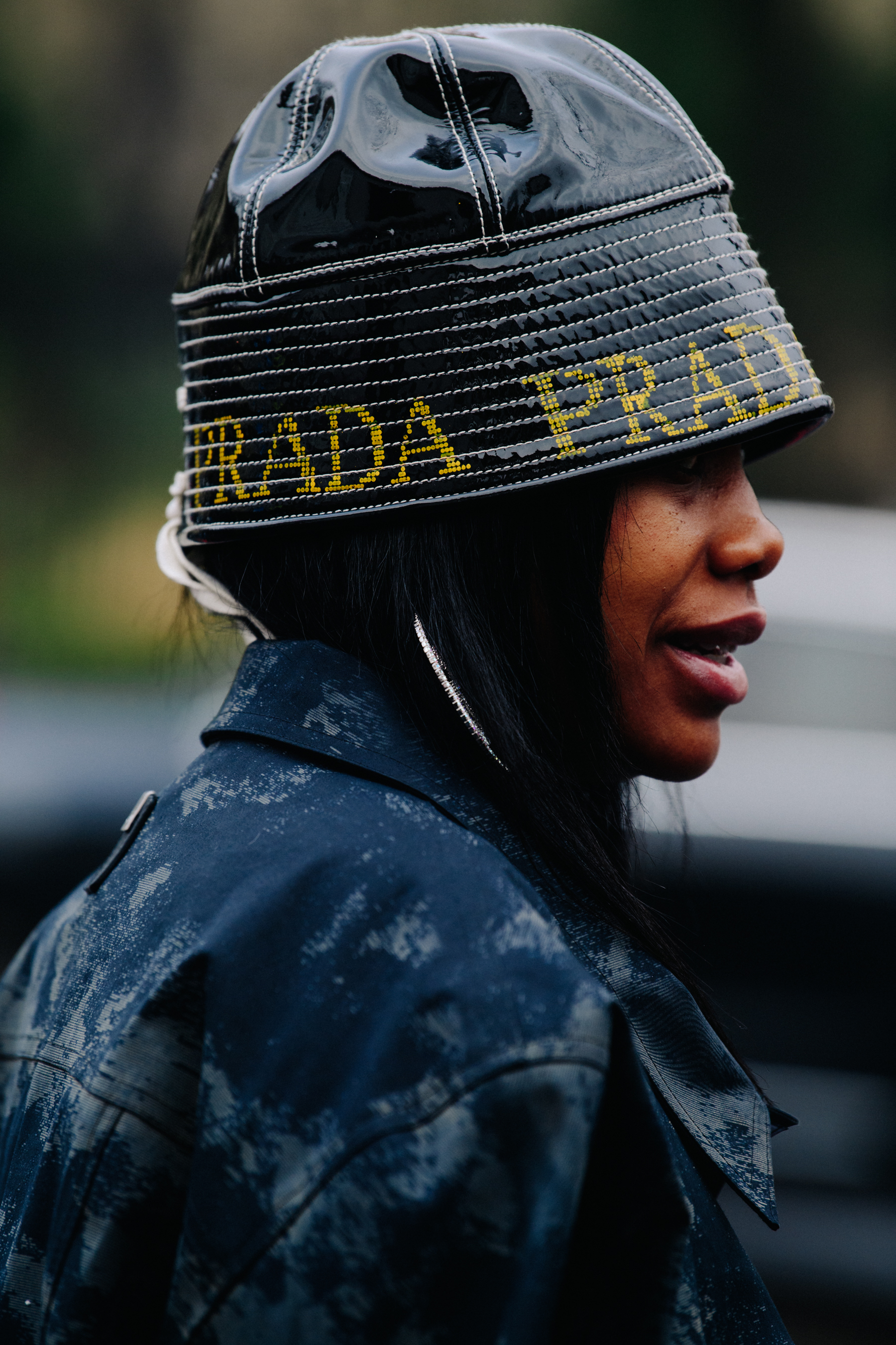 Woman wearing Prada hat