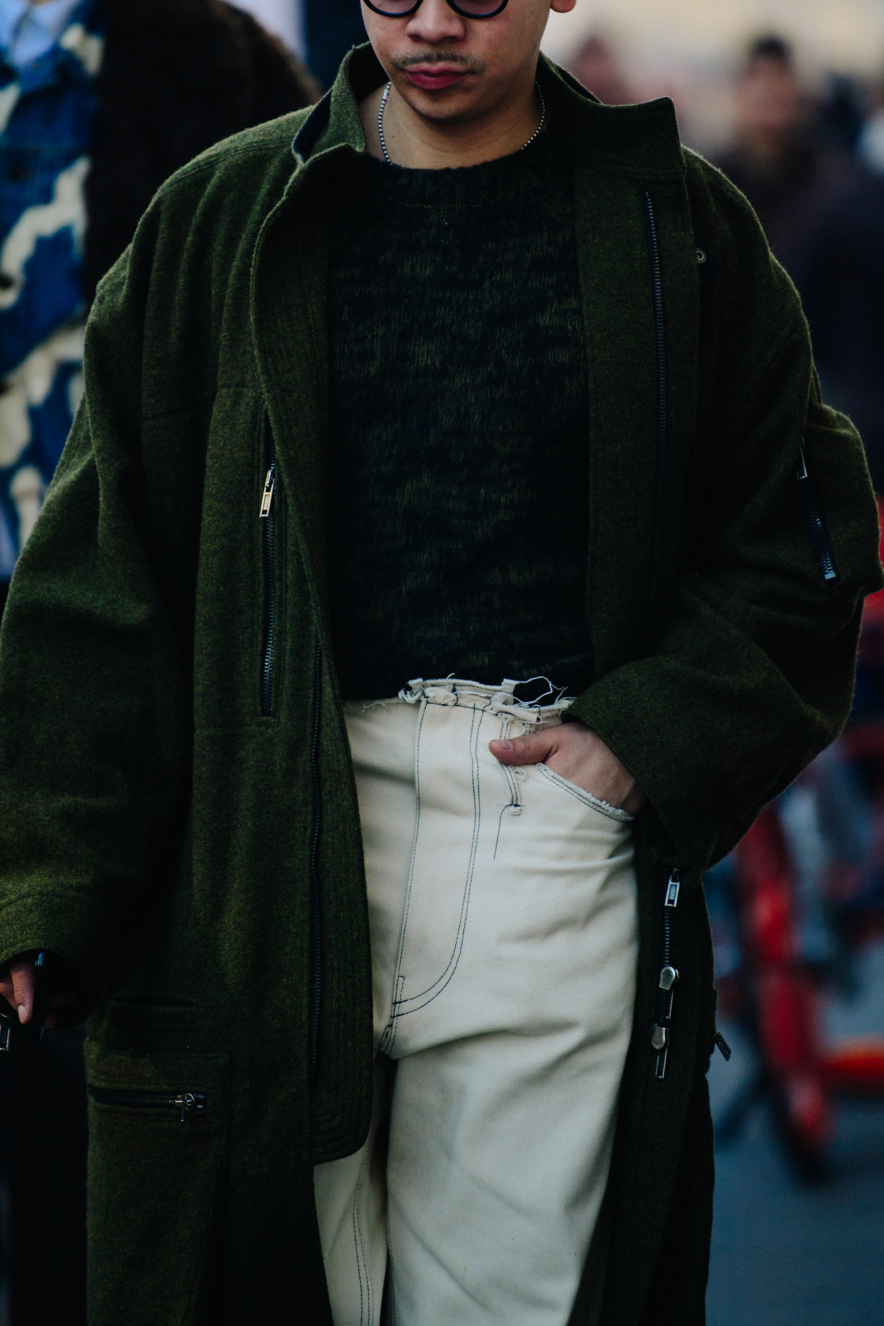 Man wearing green wool coat