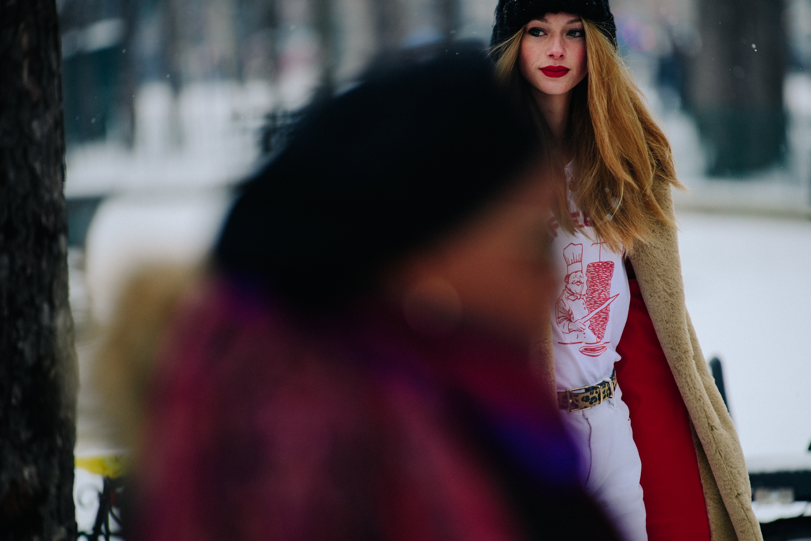 Dutch model wearing fur coat