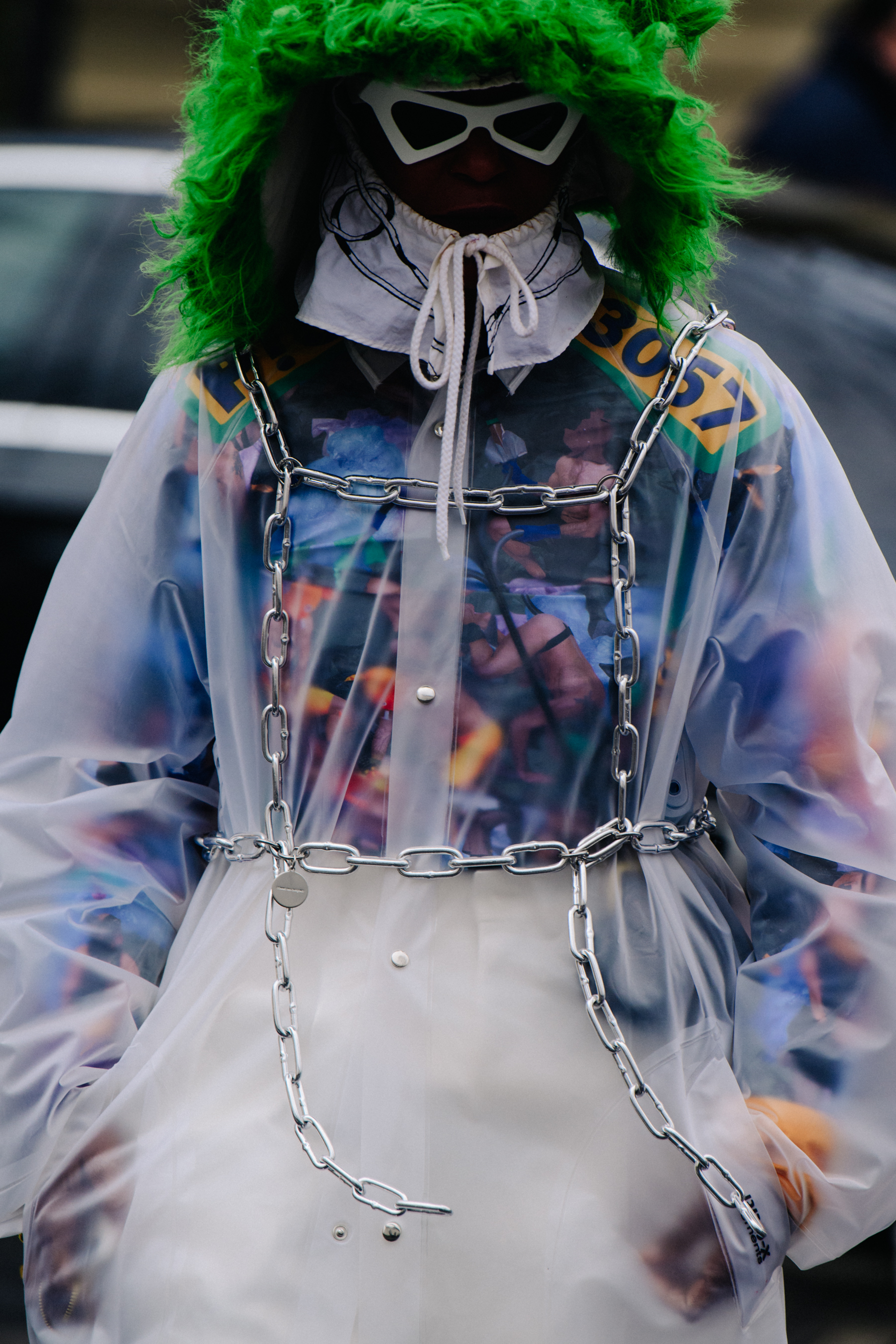 Woman wearing plastic coat