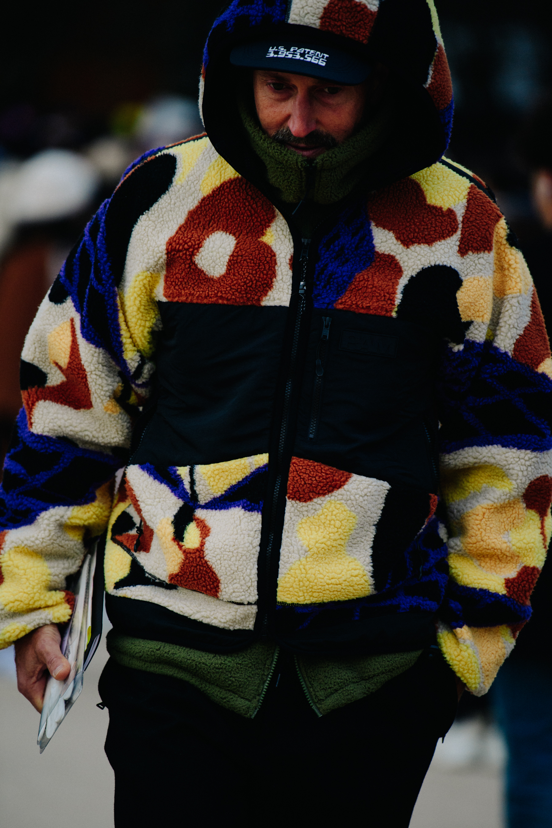 Stylist wearing patched fleece