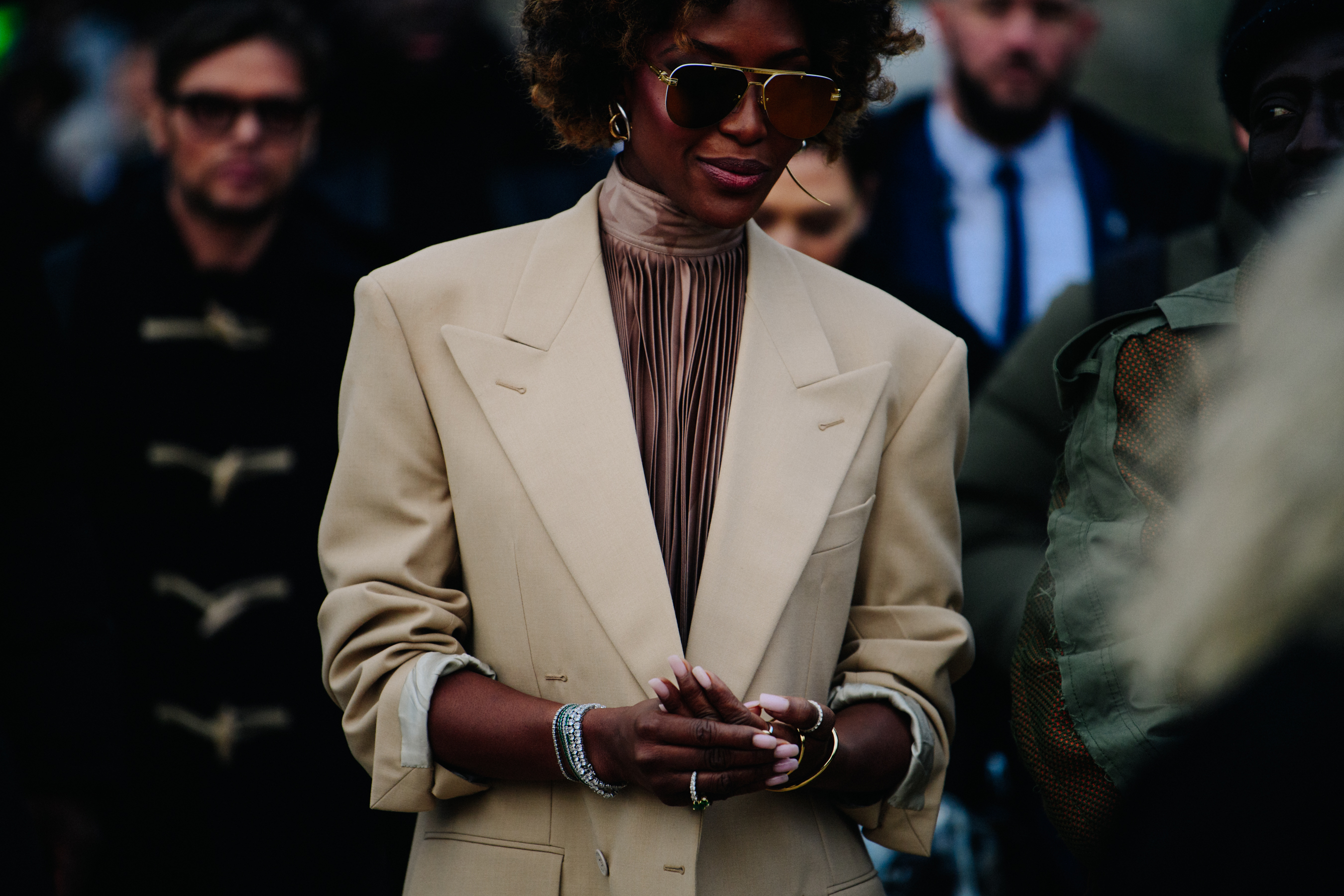 Woman wearing brown suit