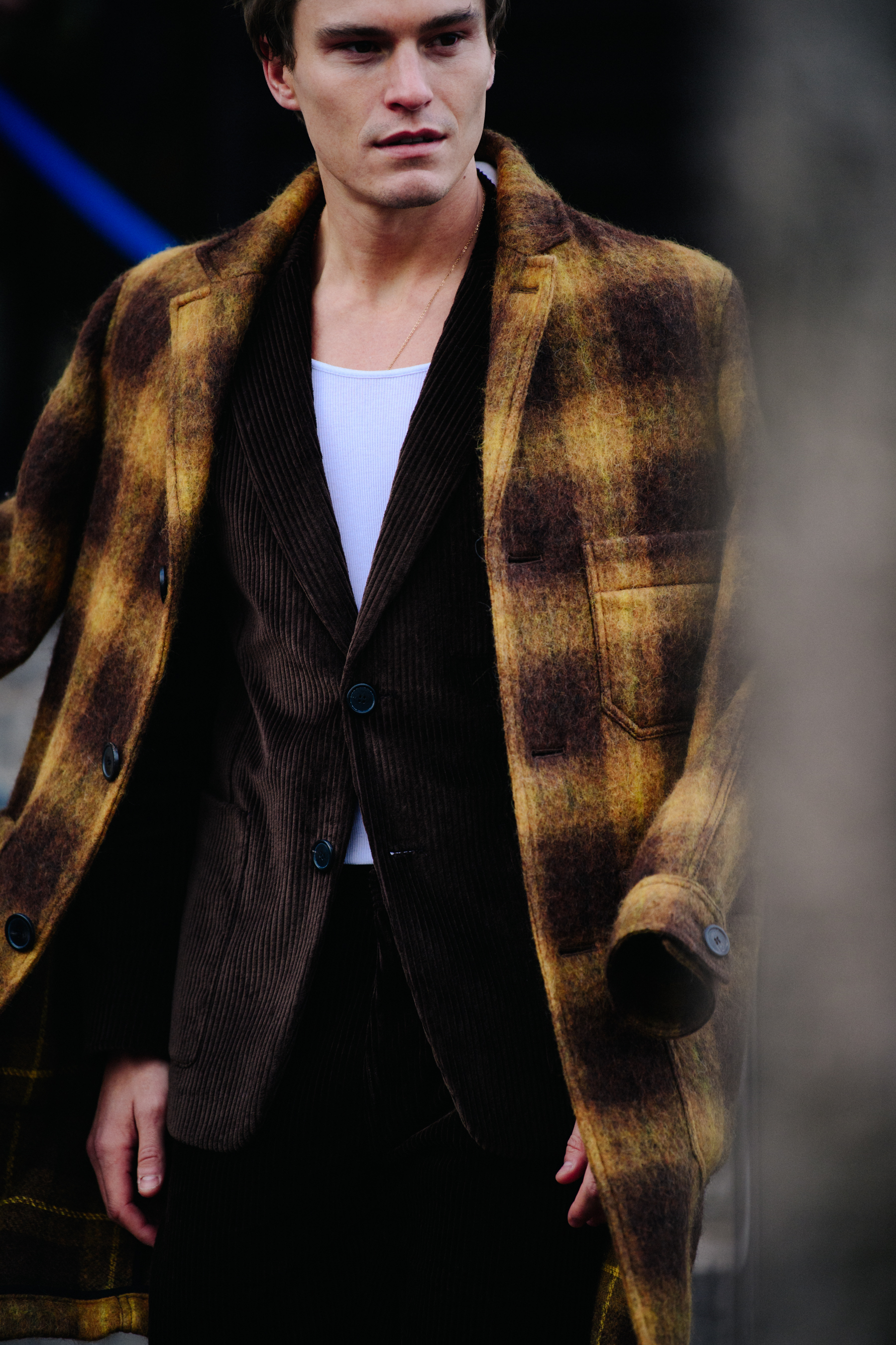 British model wearing wool coat