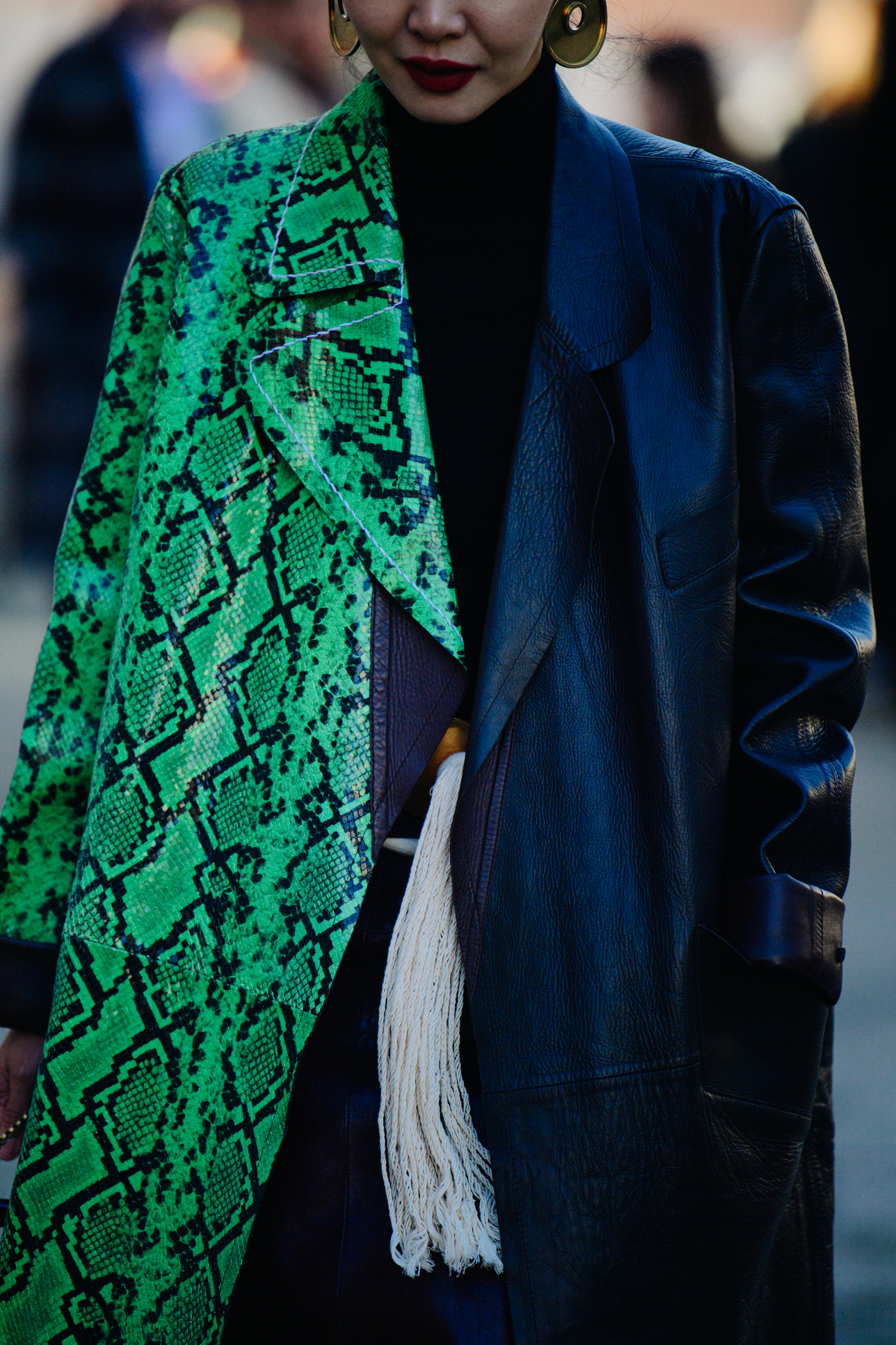 Woman wearing leather jacket